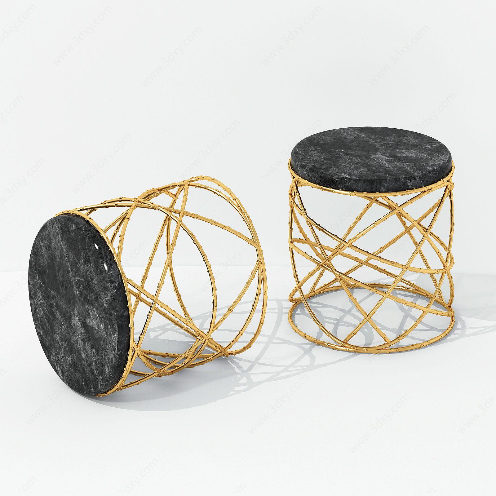 现代铁艺绕圈凳子3D模型