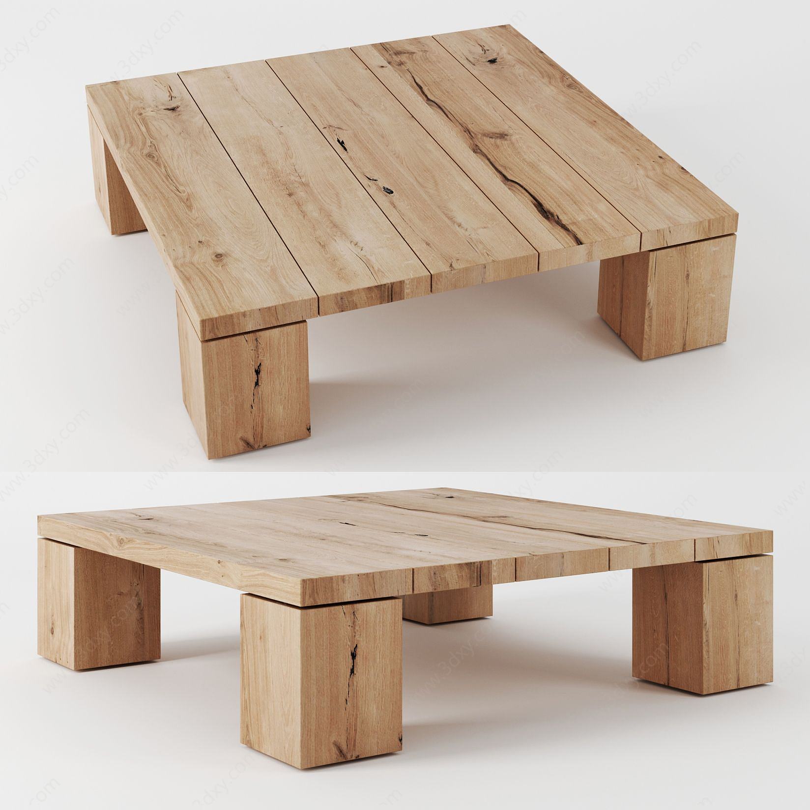 现代实木矮桌3D模型