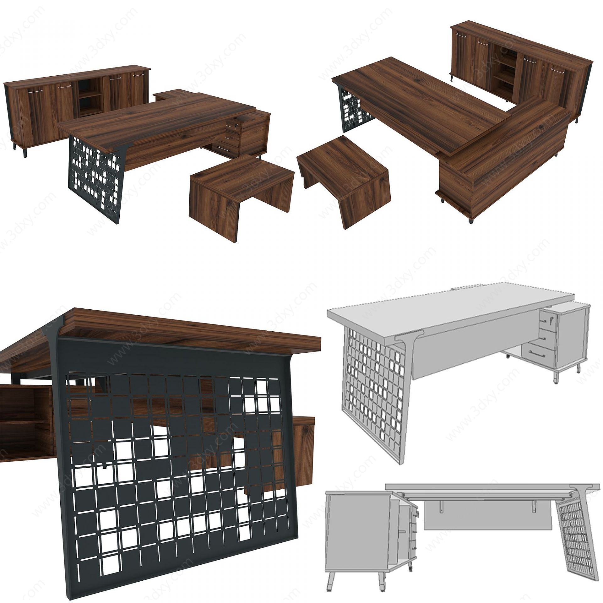 现代办公室桌椅3D模型