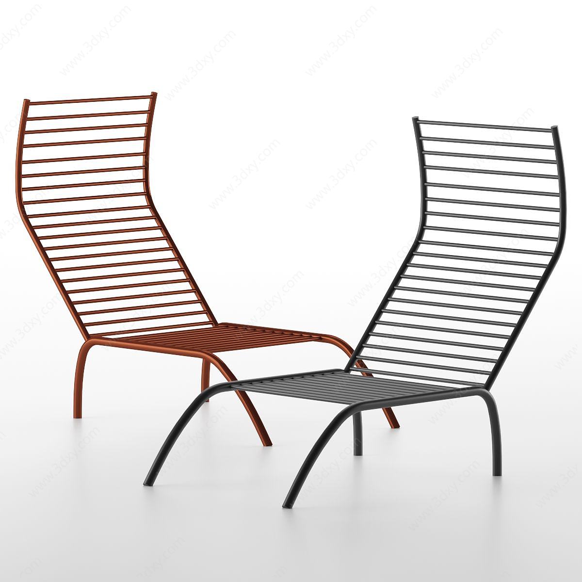 现代休闲铁艺躺椅户外椅3D模型