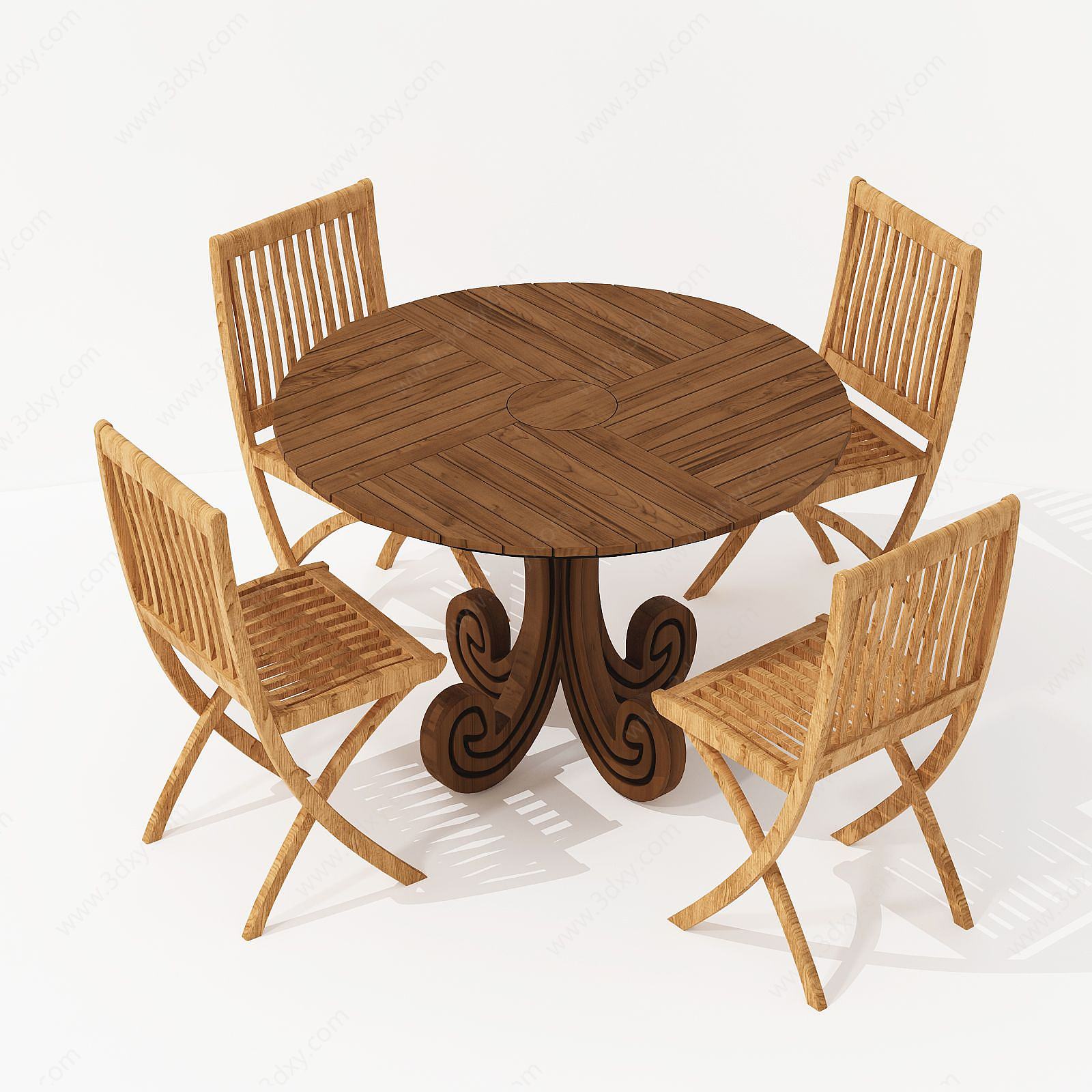 现代实木休闲桌椅3D模型