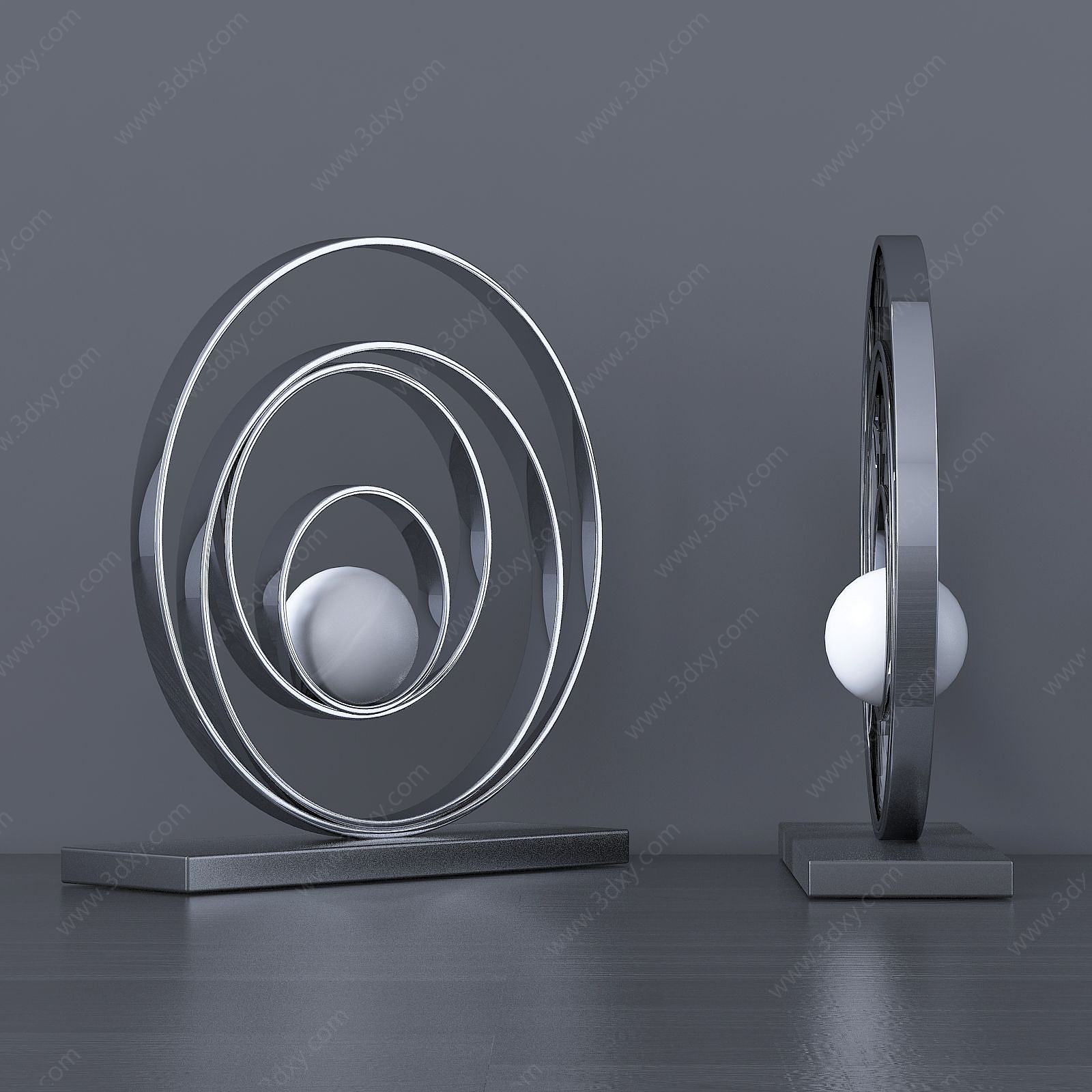 现代设计创意圆圈台灯3D模型