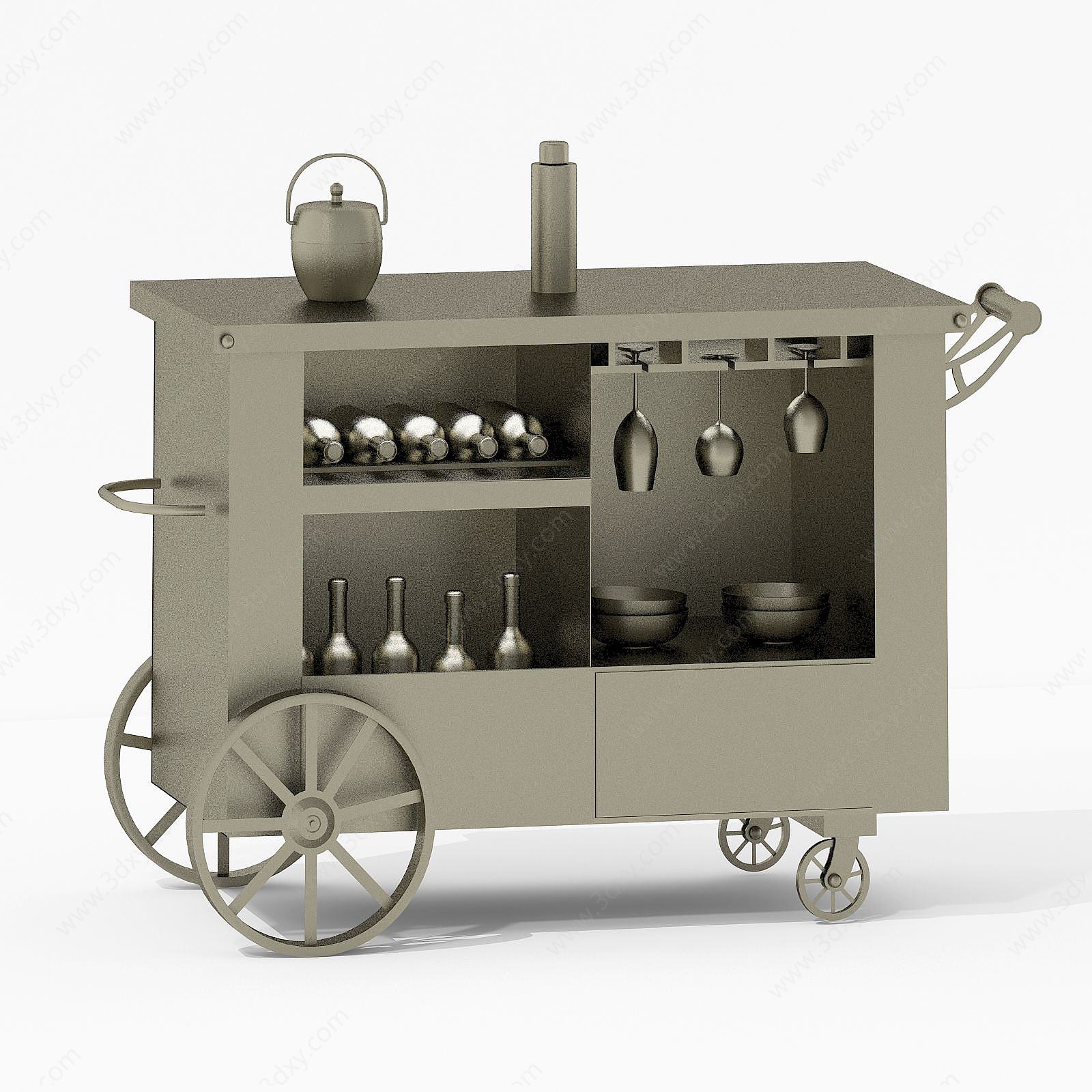 现代餐具移动餐车3D模型