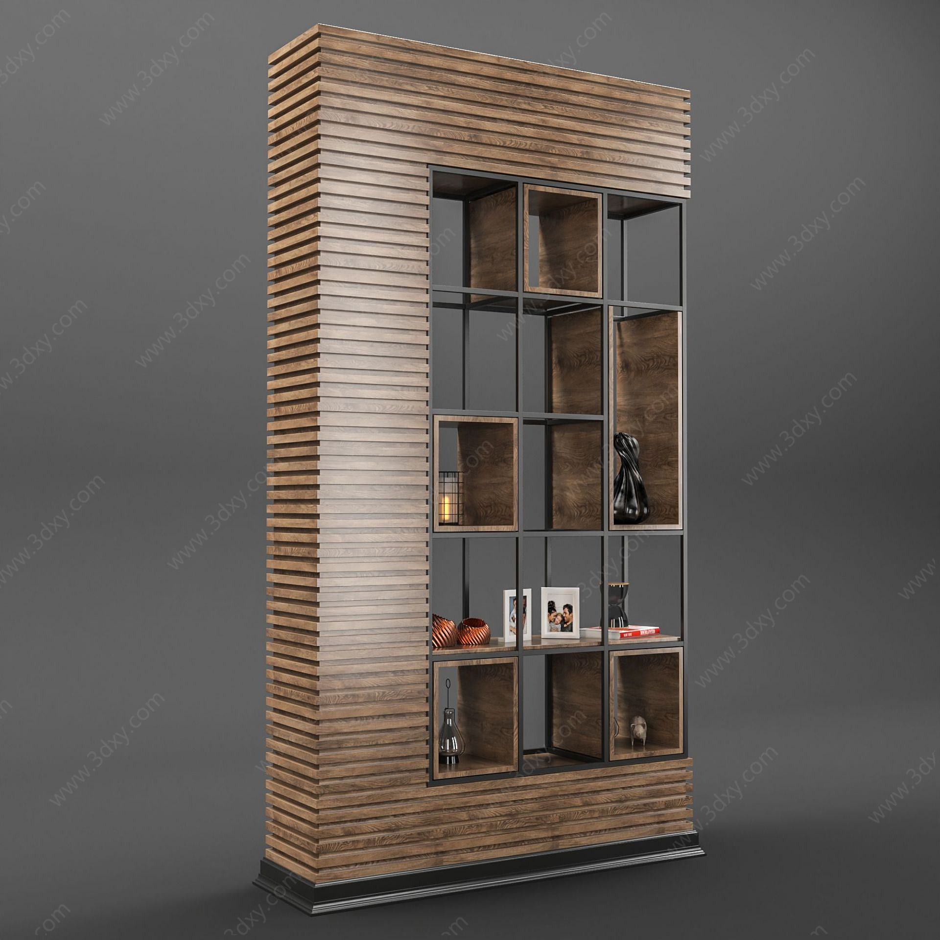 现代木质客厅展示柜3D模型