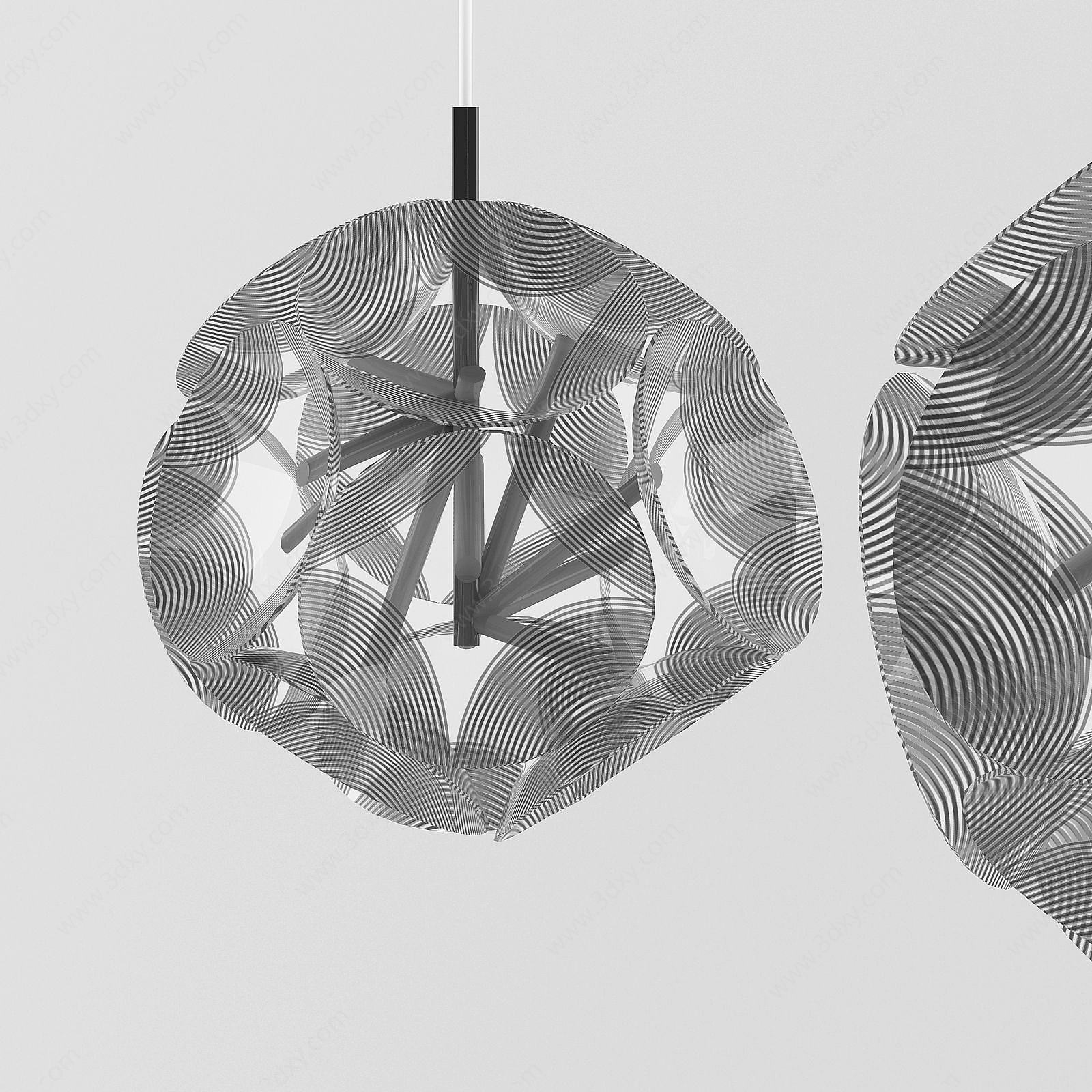 现代条纹球状吊灯3D模型