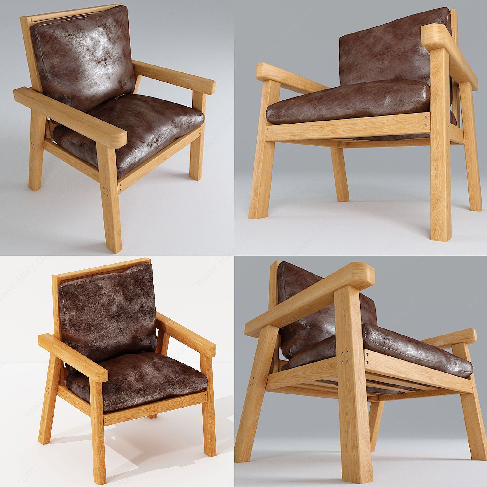 现代户外实木椅3D模型