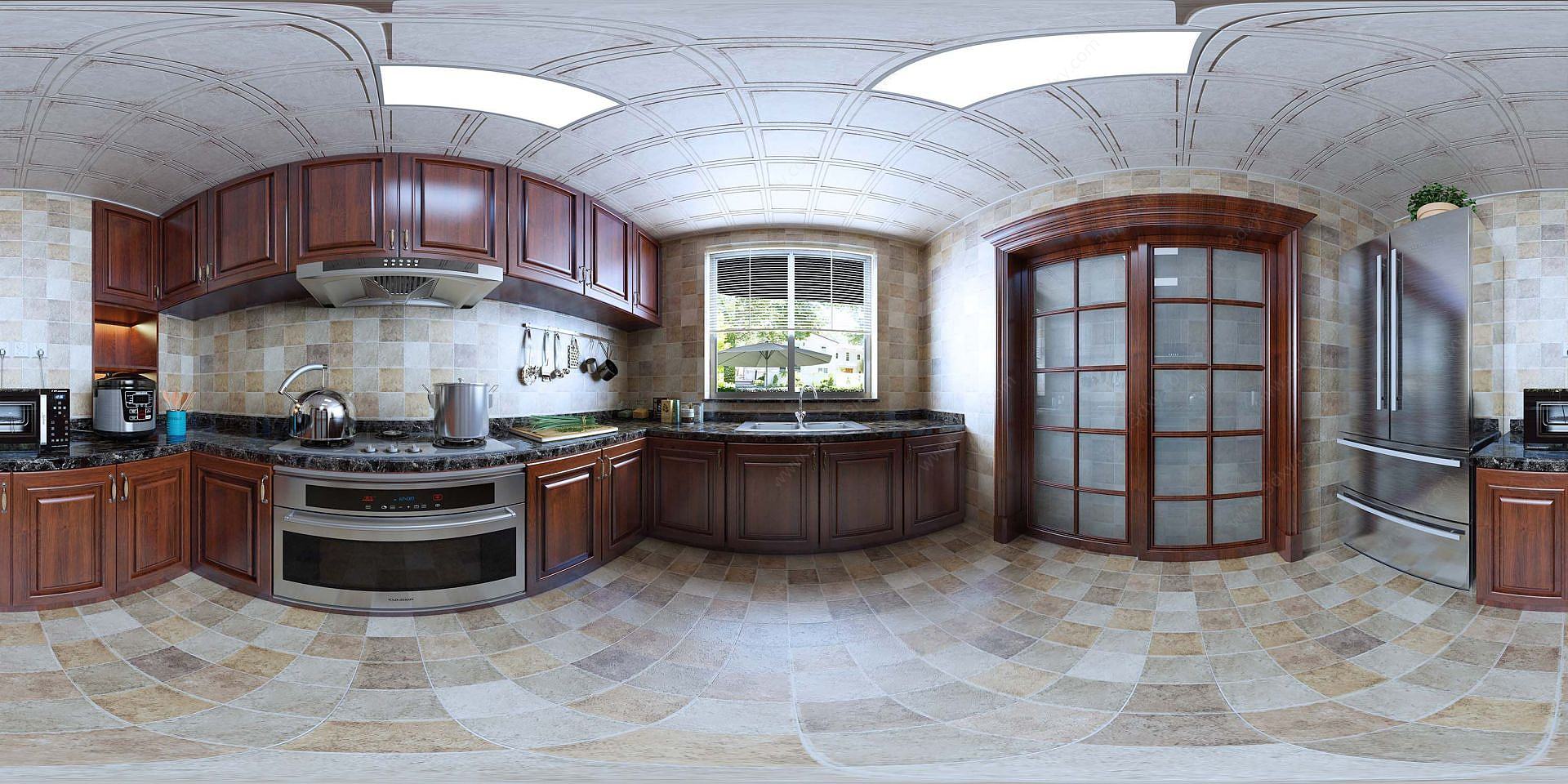 新中式风格厨房全景3D模型