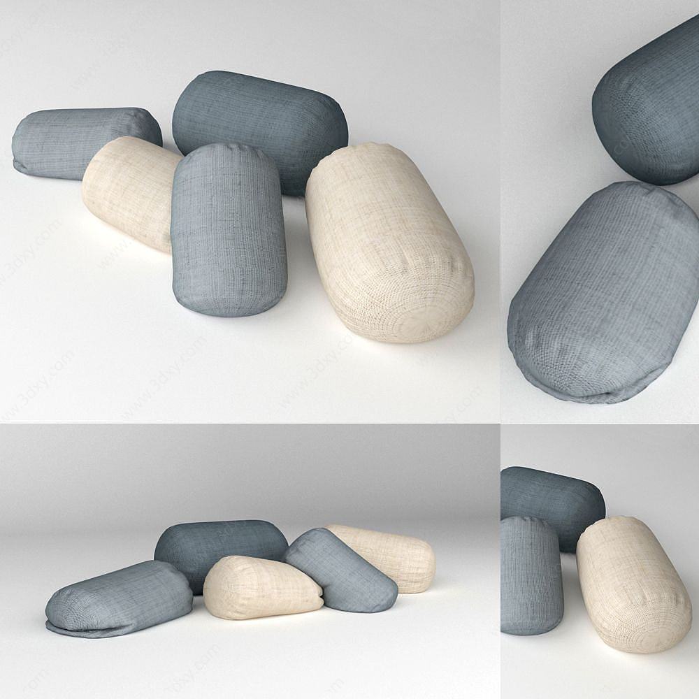 现代装饰摆件会白圆柱抱枕3D模型
