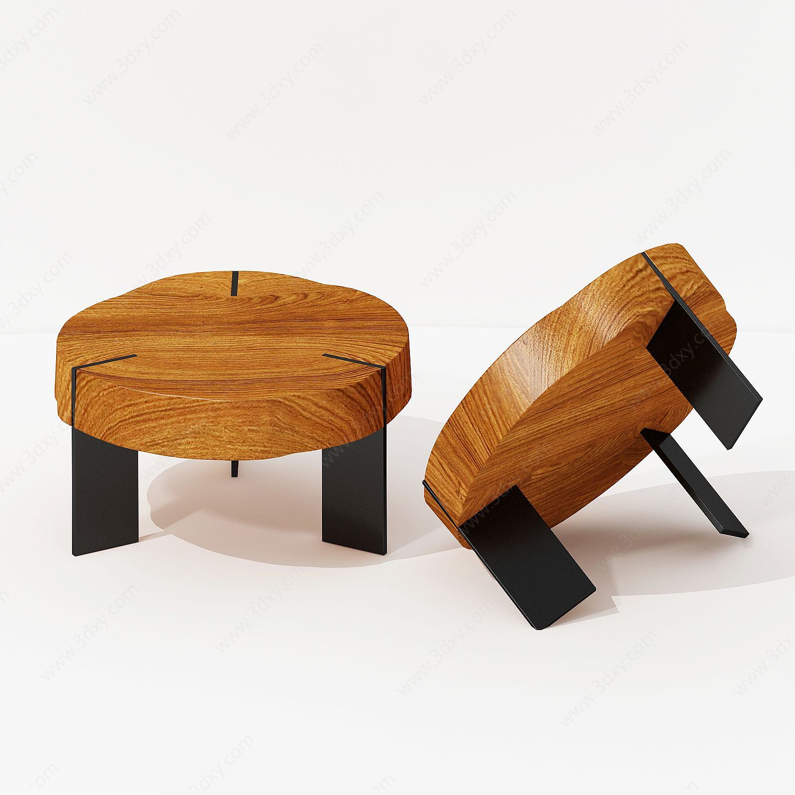 现代实木圆形茶几咖啡桌3D模型