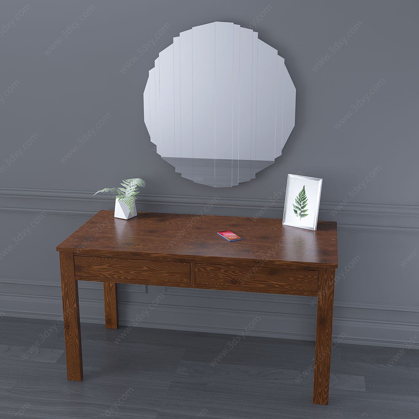 现代镜子书桌简约梳妆柜3D模型