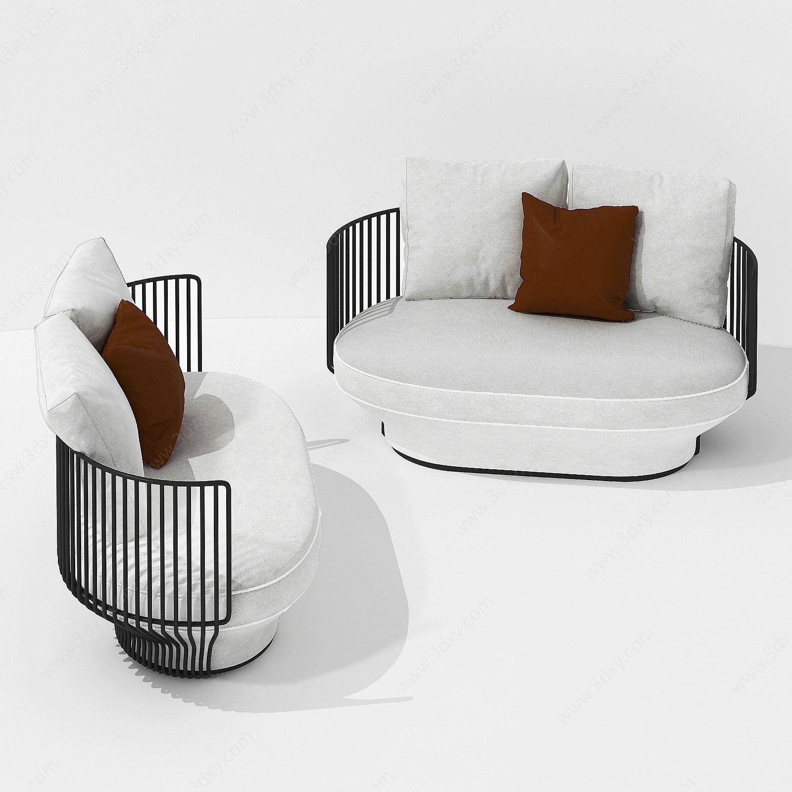 简欧铁艺休闲双人小沙发3D模型