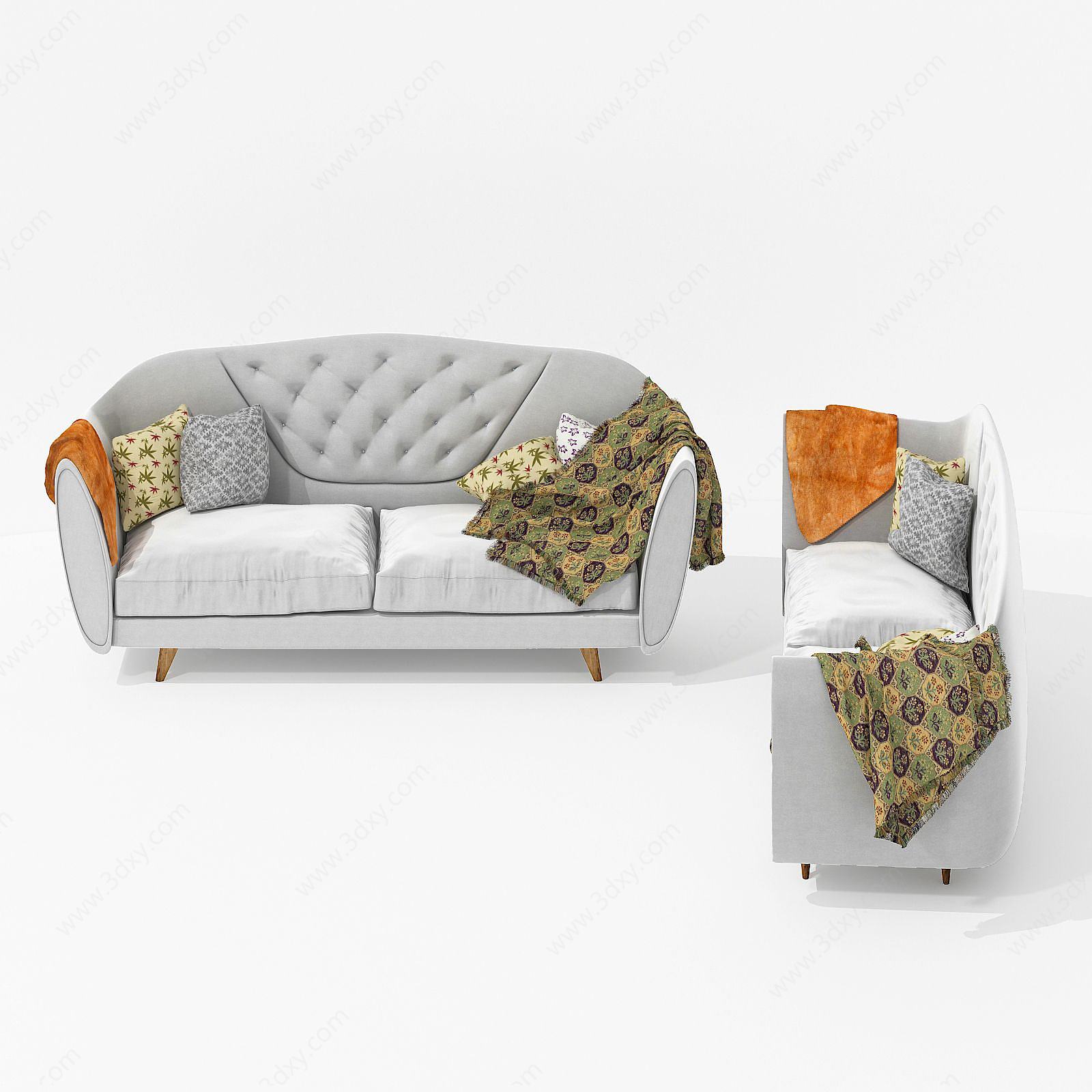 美式休闲室内双人沙发3D模型