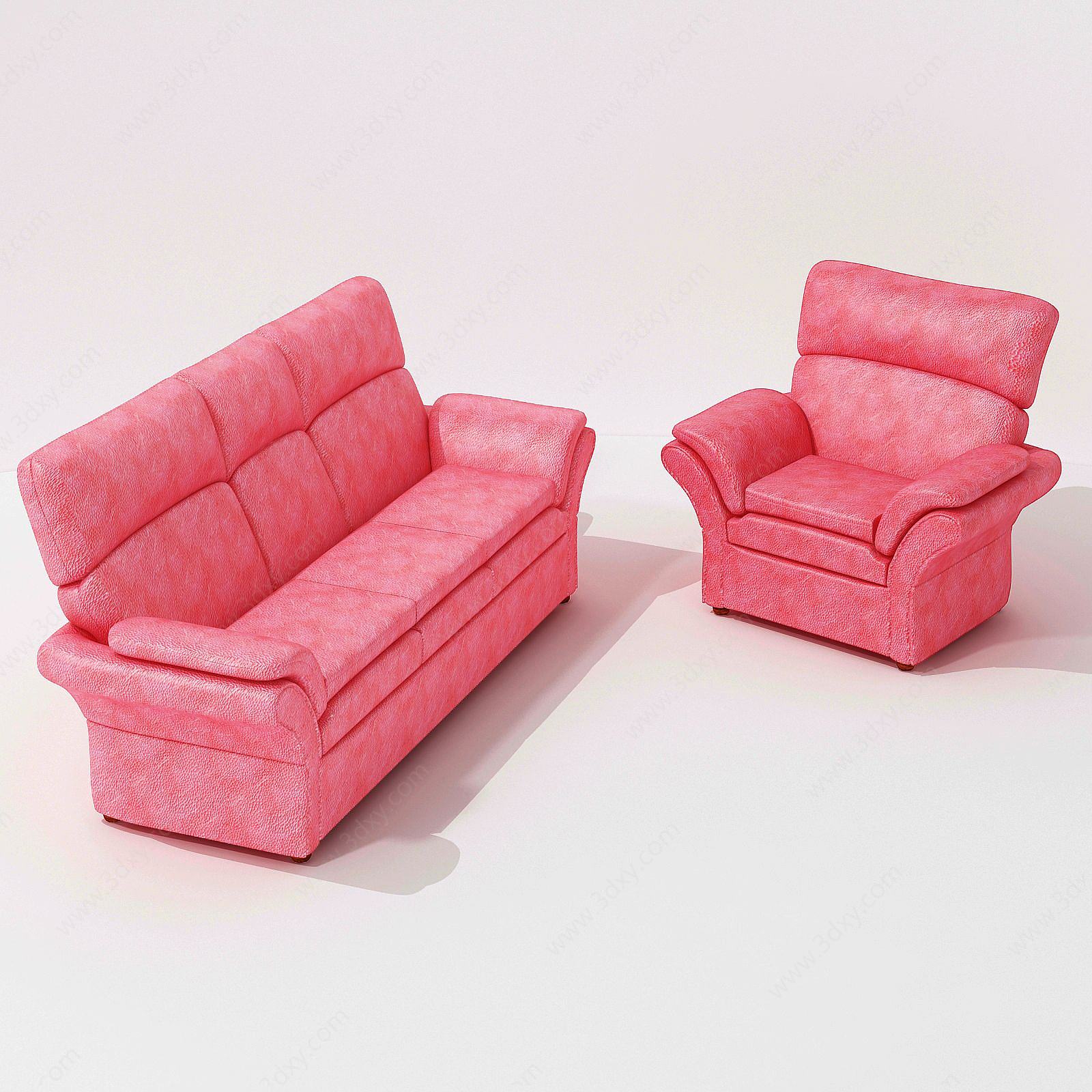 美式粉色皮革单人沙发3D模型