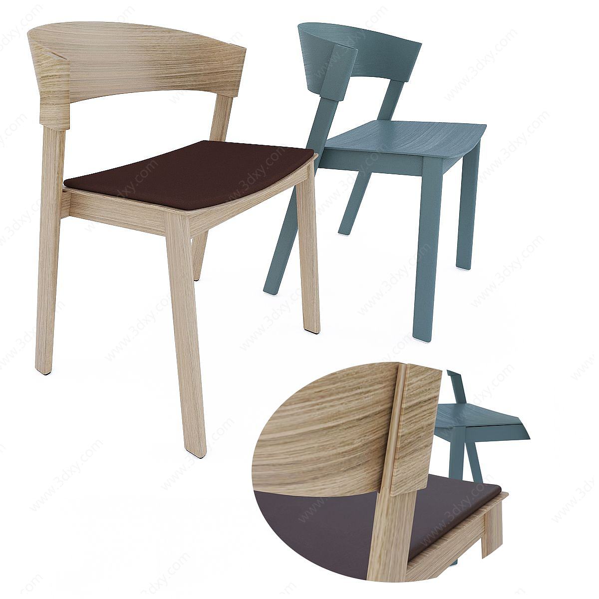 北欧简约素色休闲单椅3D模型