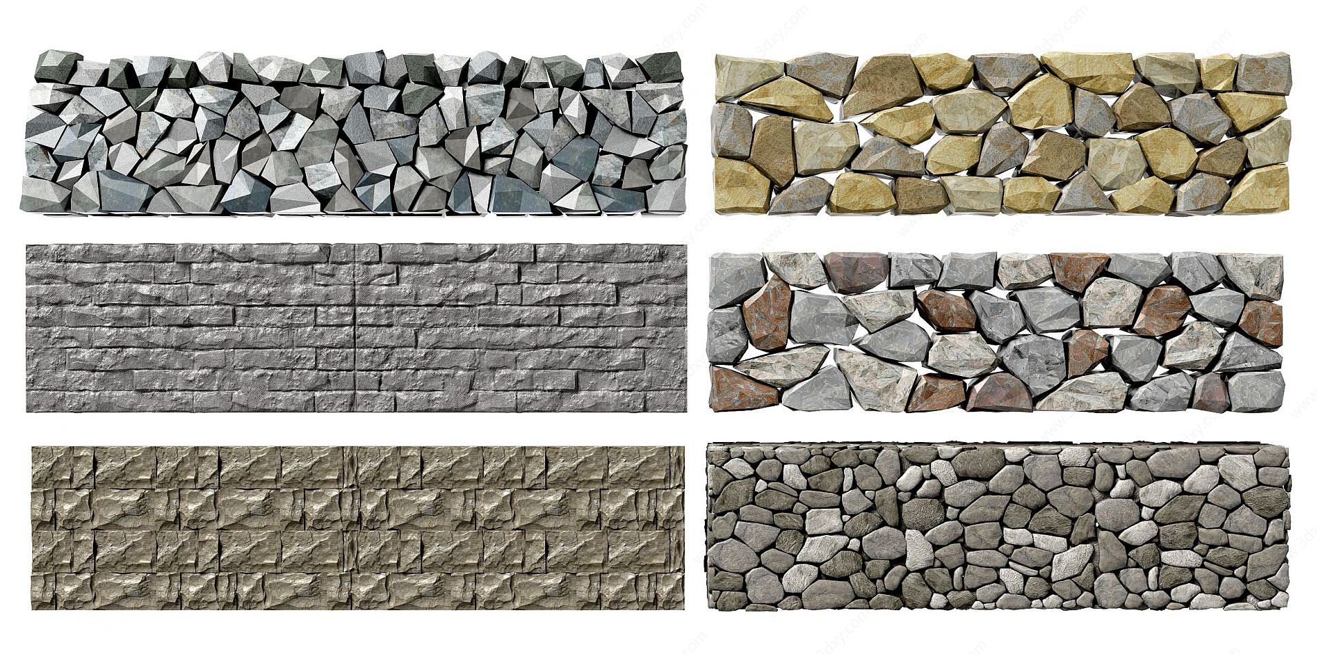 现代自然景观石头围墙3D模型