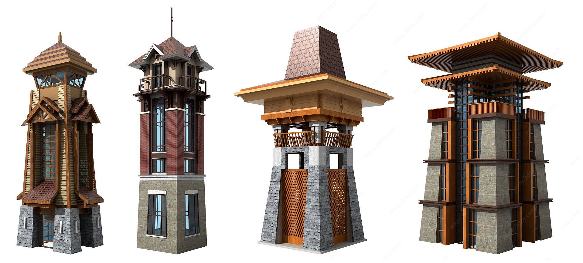 东南亚景观瞭望塔楼3D模型