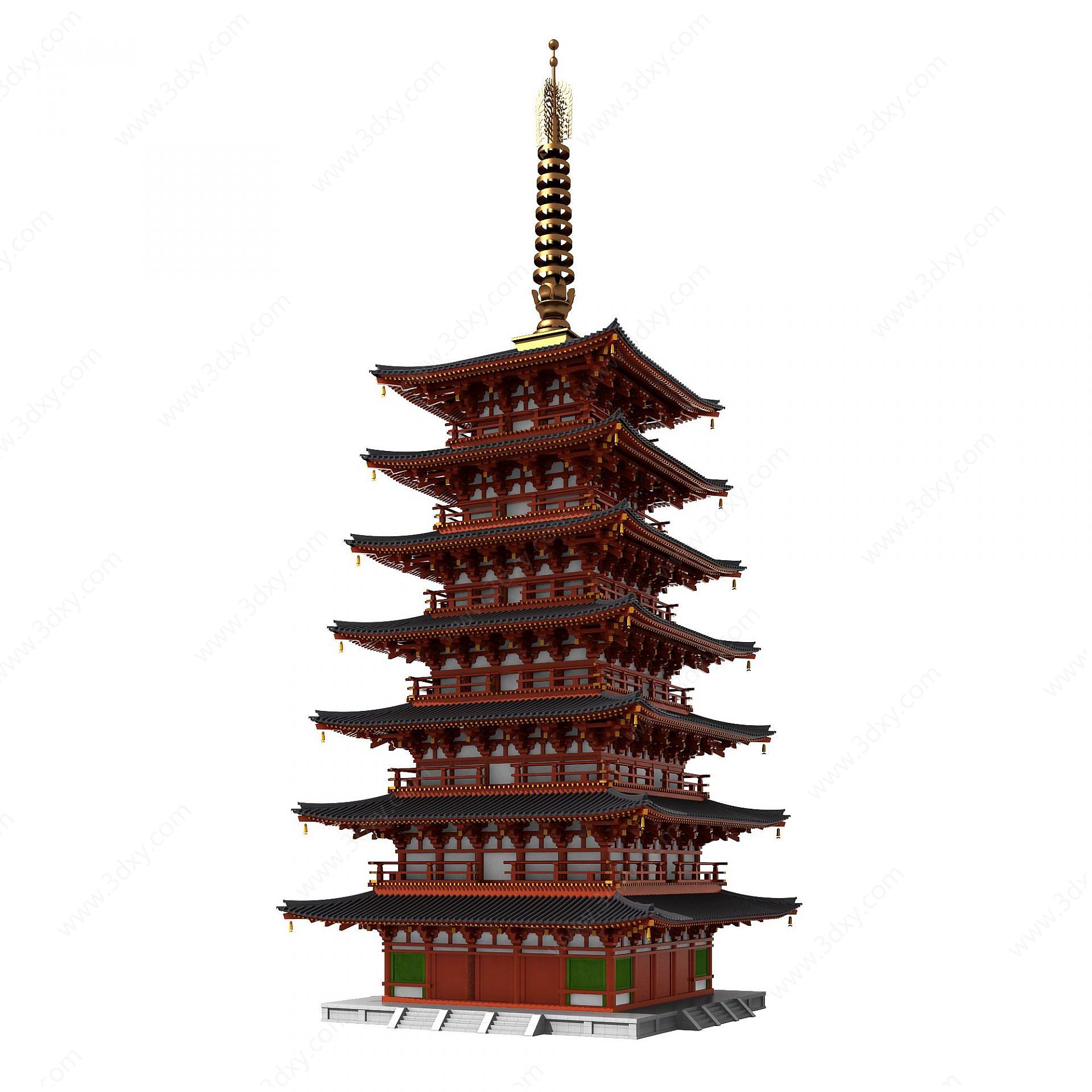 中式古建塔楼舍利佛塔3D模型