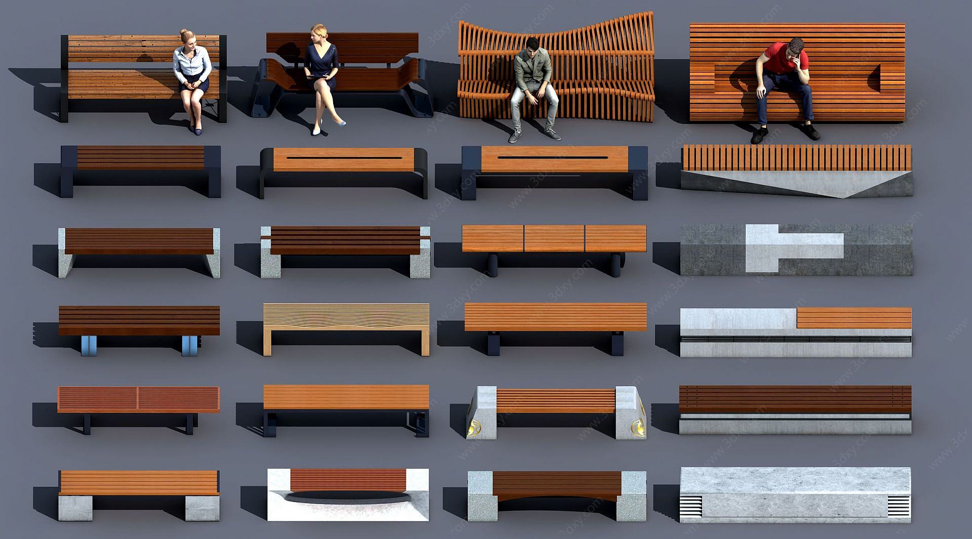 现代户外公园休闲座椅3D模型