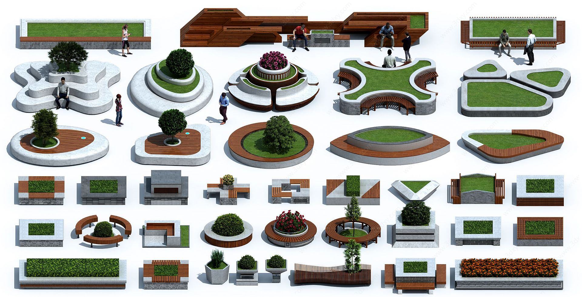 现代户外异形树池花坛3D模型
