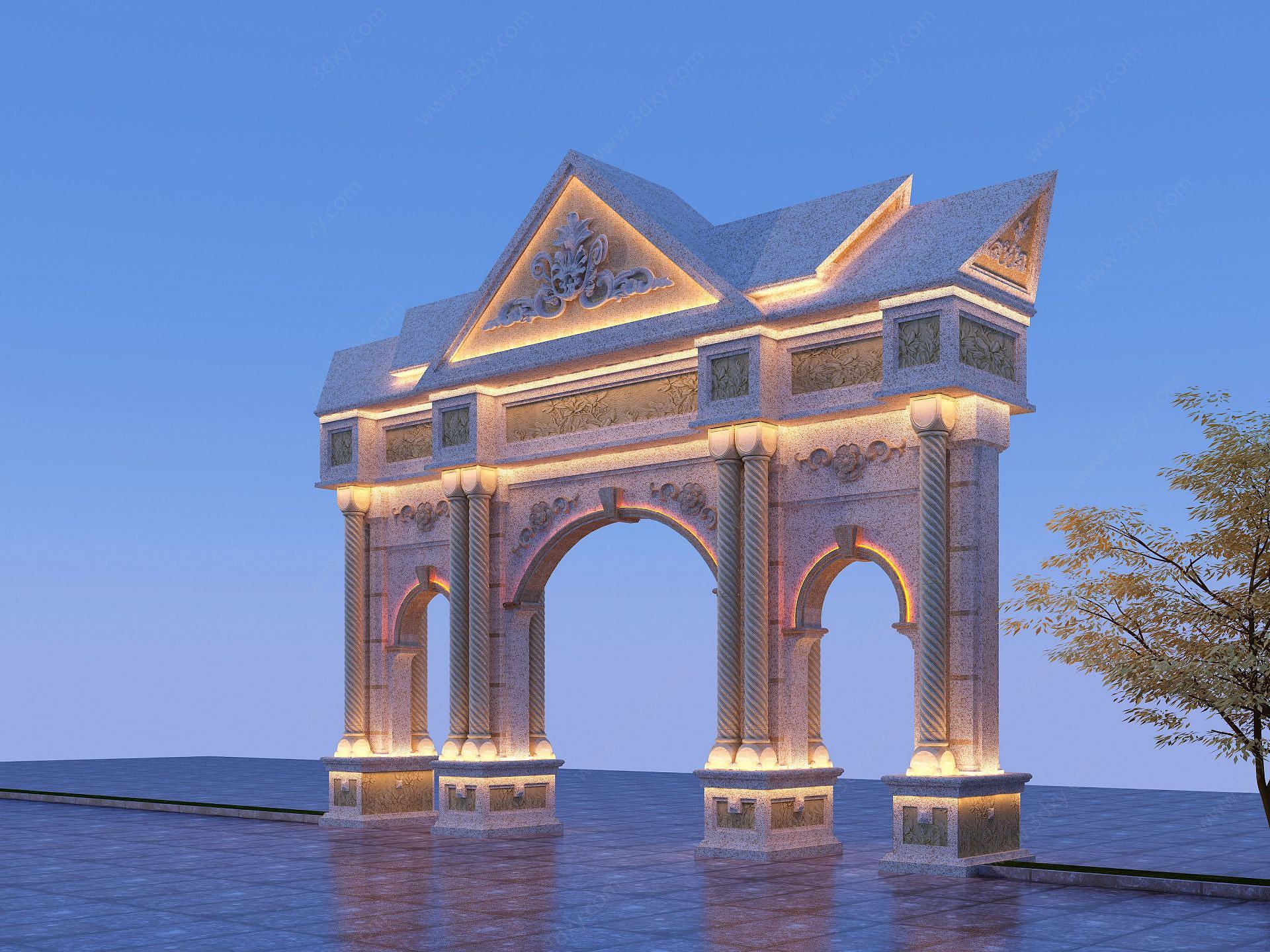 东南亚风格石雕牌坊3D模型