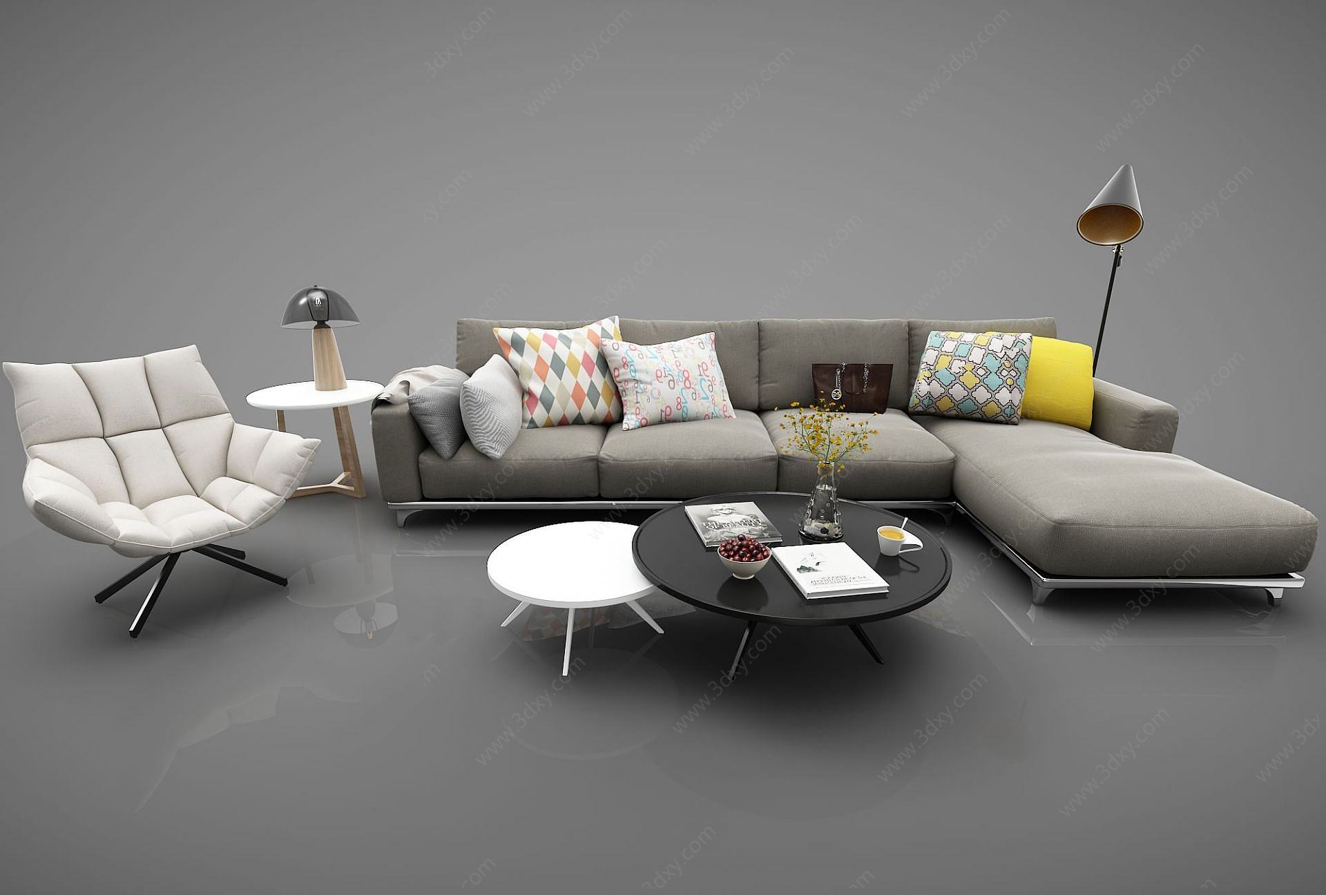 现代风沙发组合3D模型