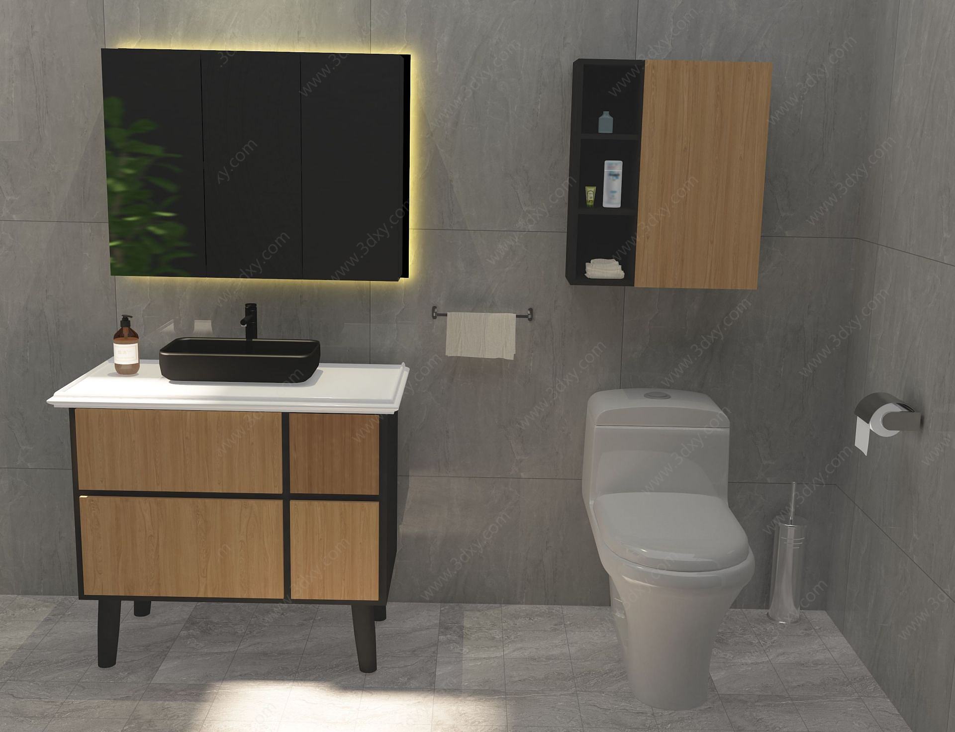 北欧现代简约实木浴室柜3D模型