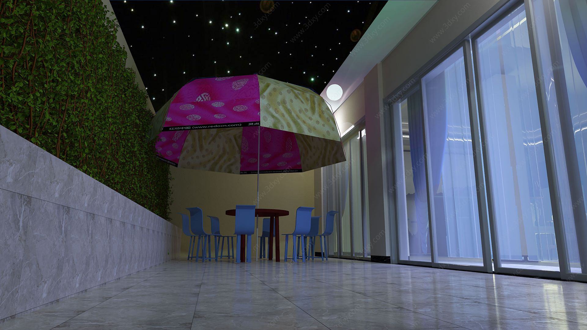 洋房负楼花园夜景3D模型