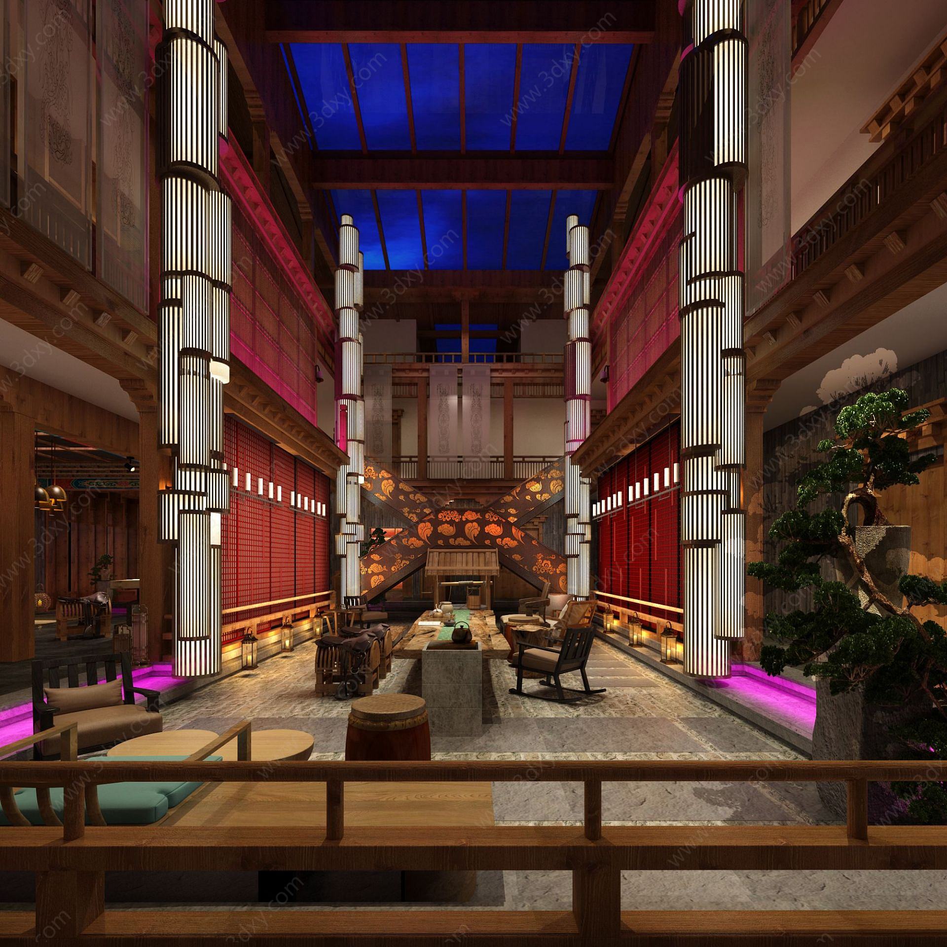 中式酒店大堂3D模型