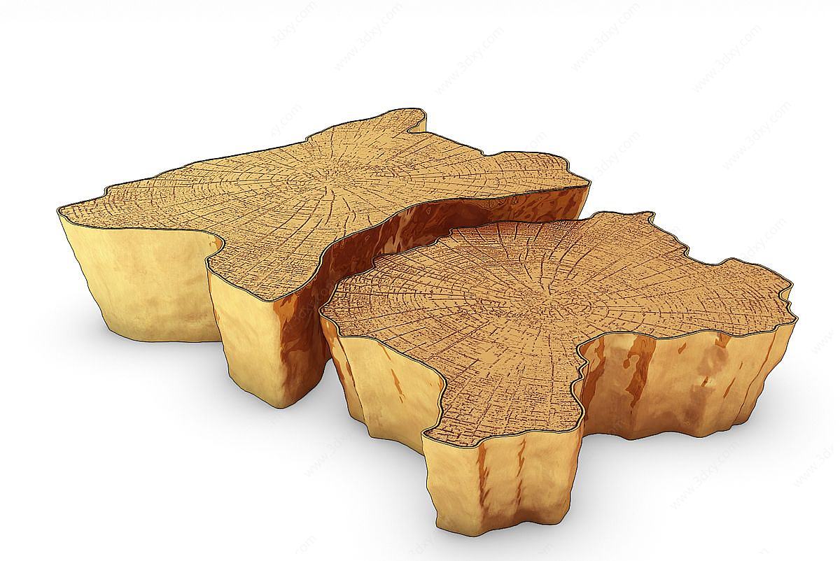 现代金属木桩木墩茶几3D模型