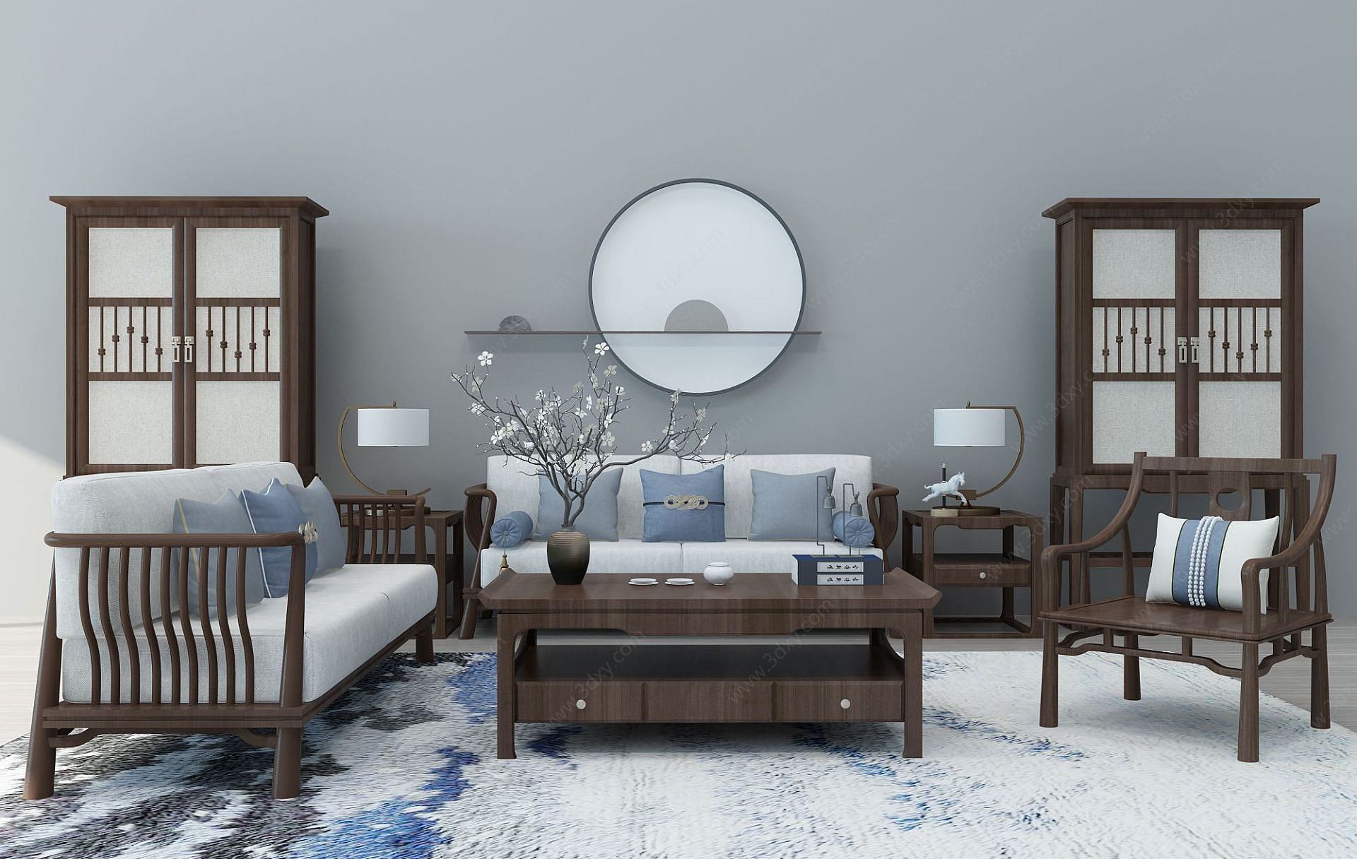 新中式沙发茶几装饰柜3D模型