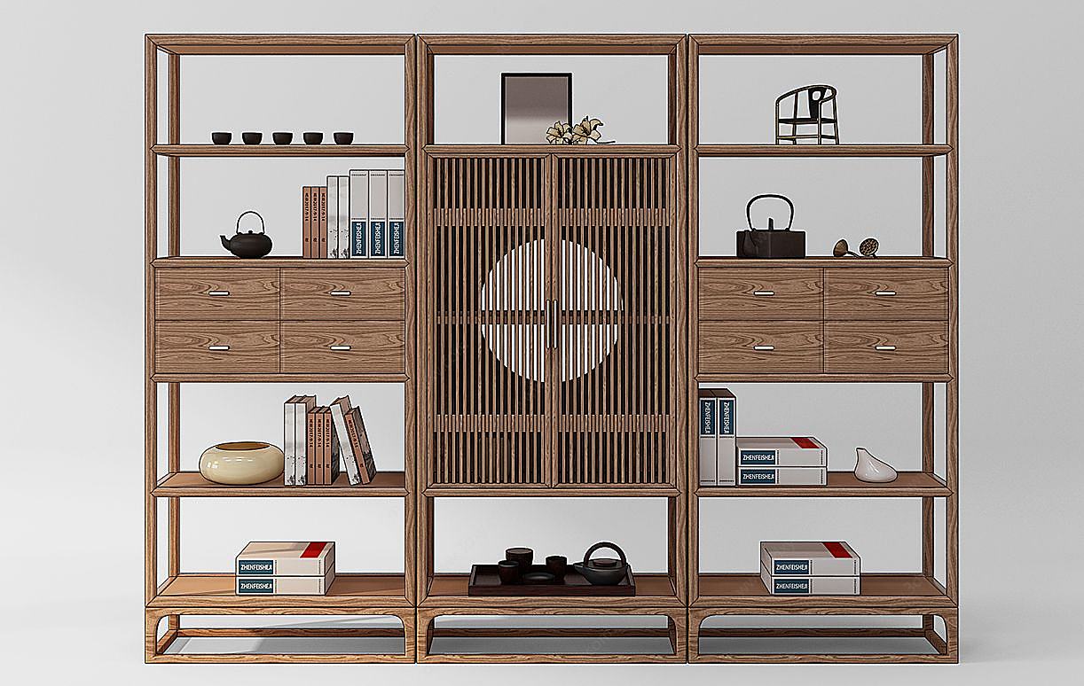 阅界新中式装饰柜书柜3D模型
