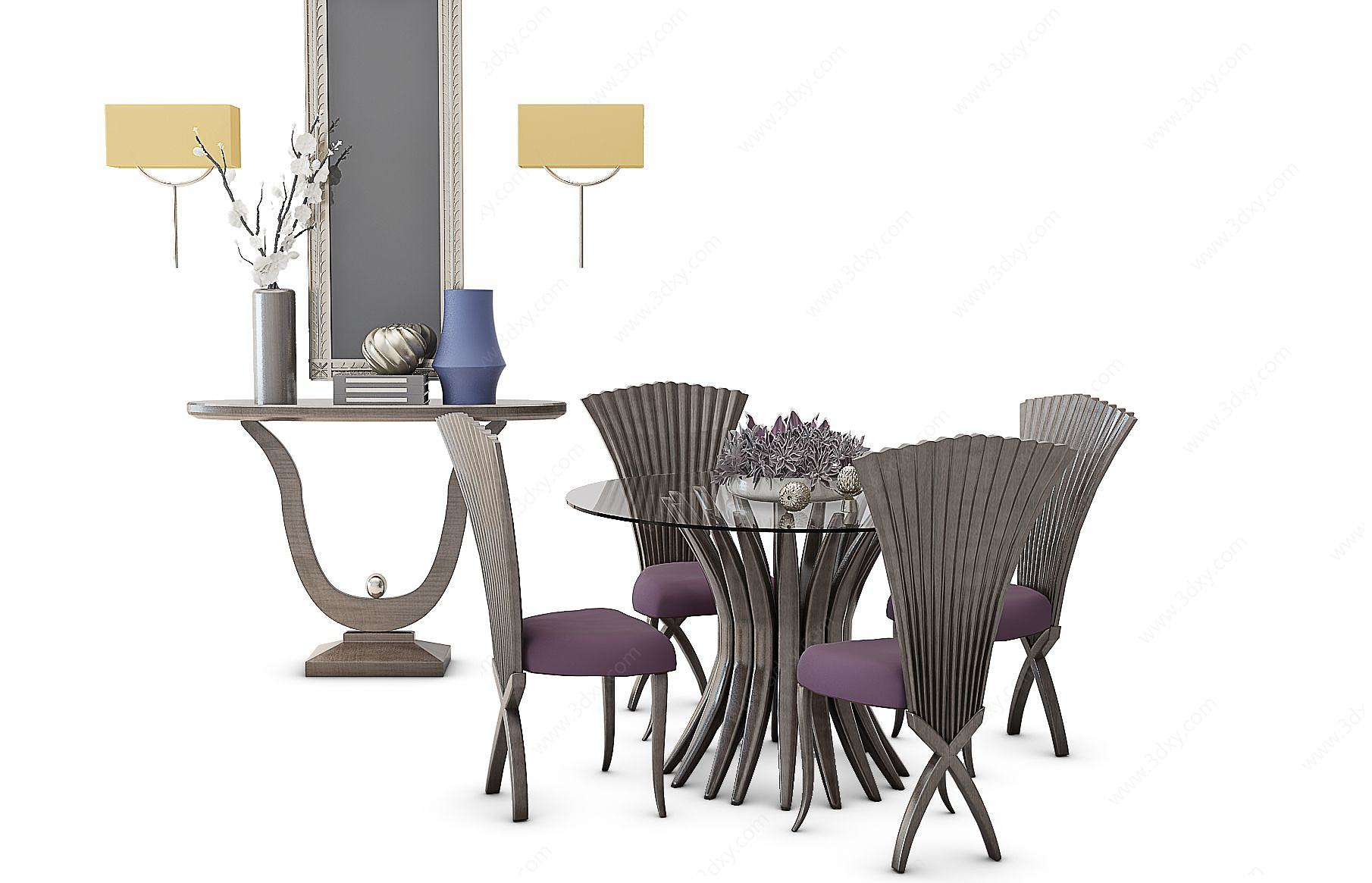 欧式餐桌椅装饰柜3D模型