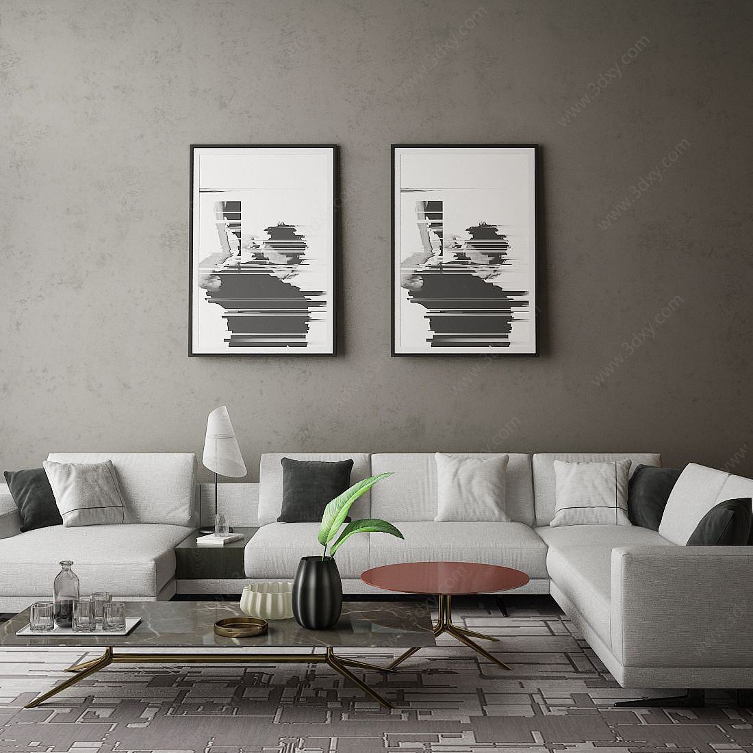 现代客厅沙发茶几3D模型