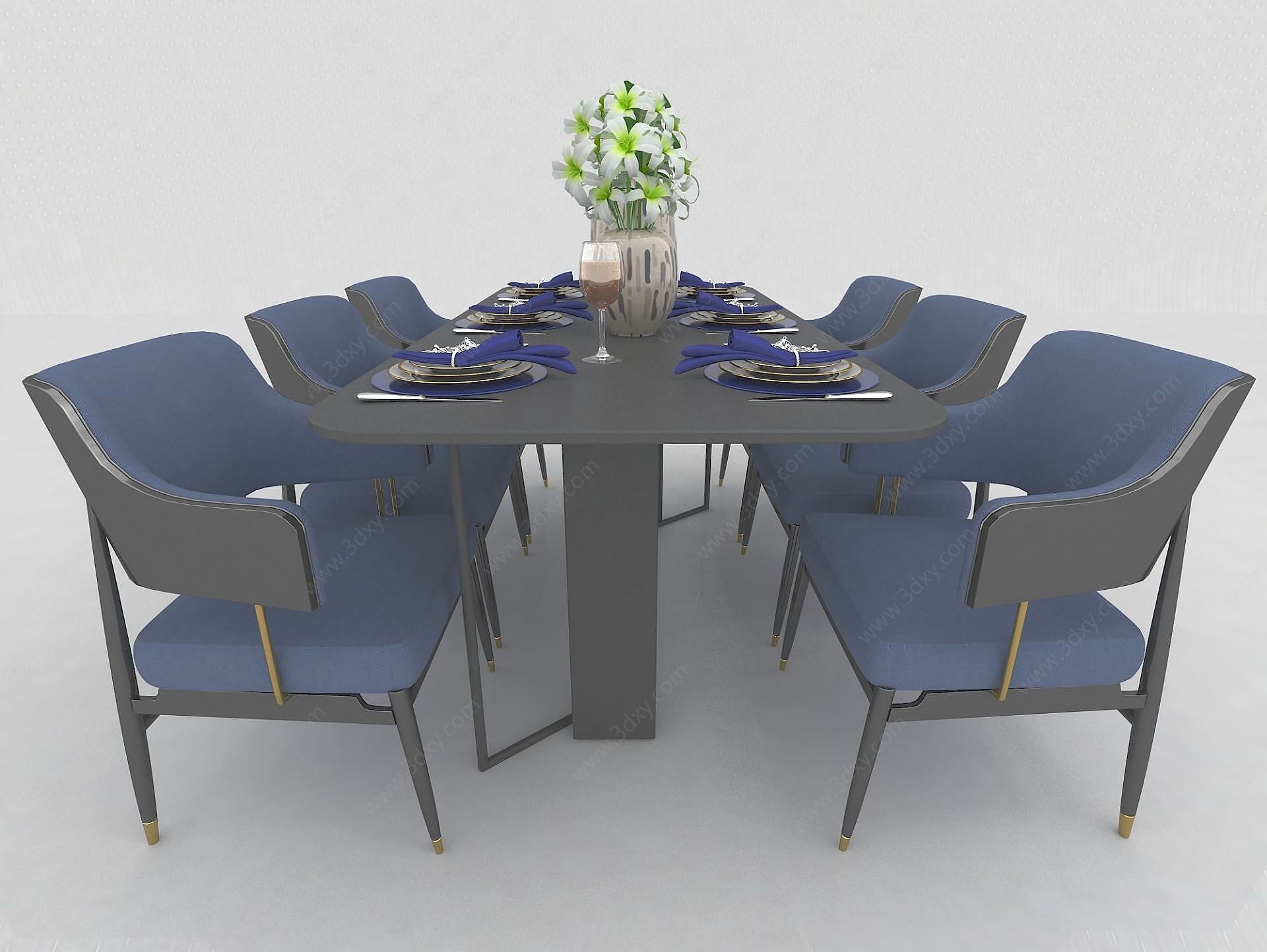 现代餐厅桌椅3D模型
