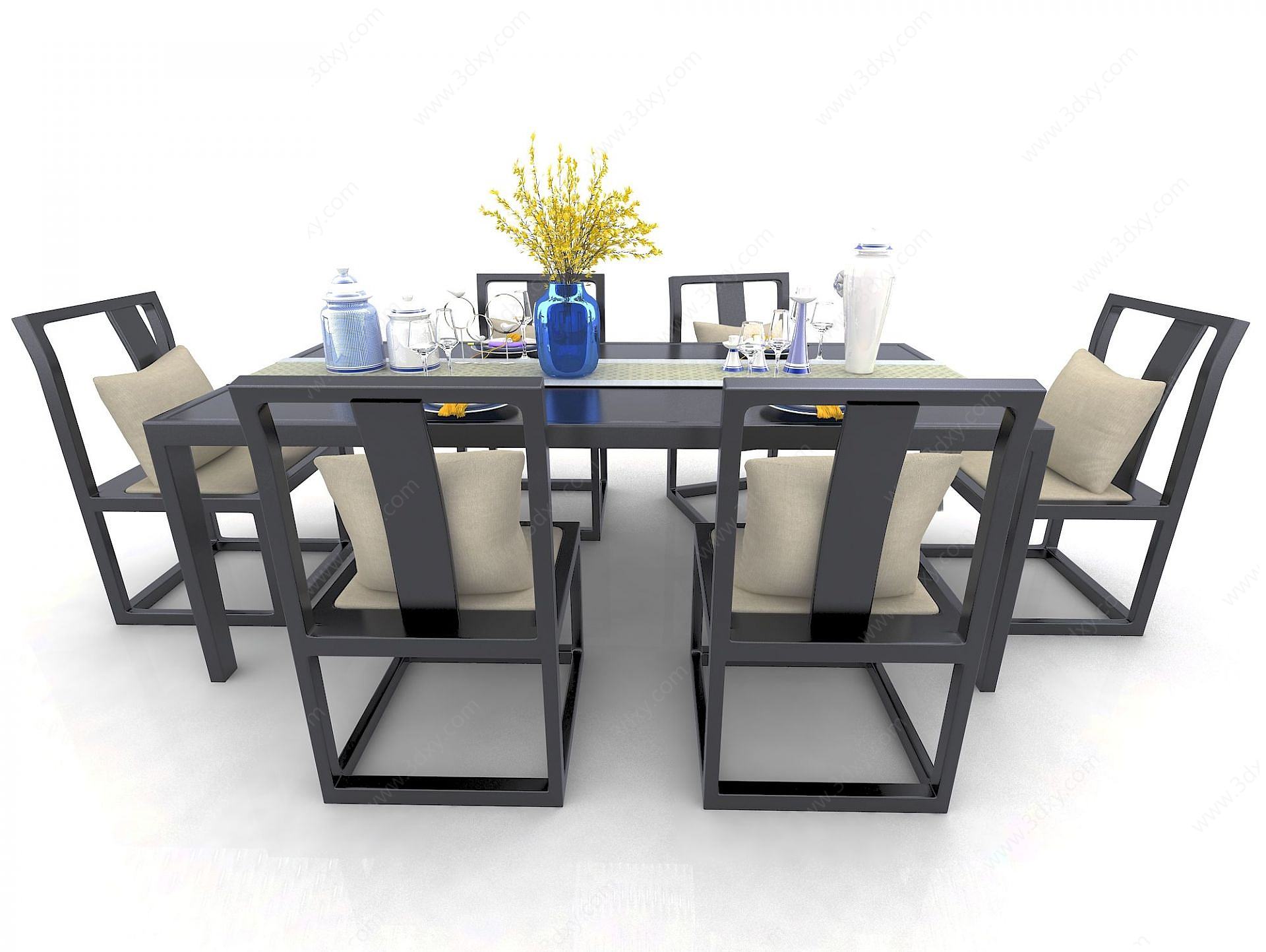 中式风格桌椅3D模型