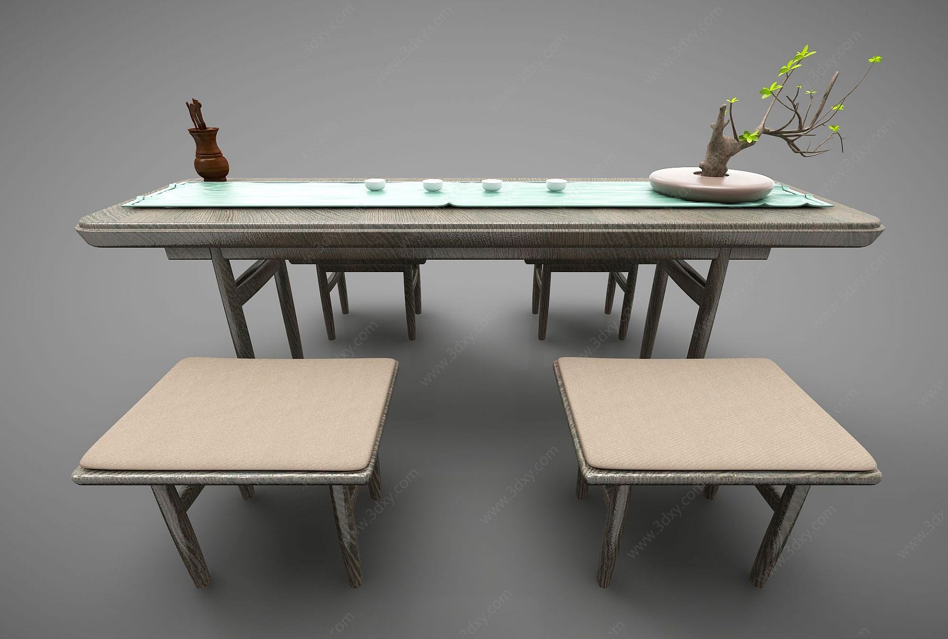 现代风格茶桌椅3D模型