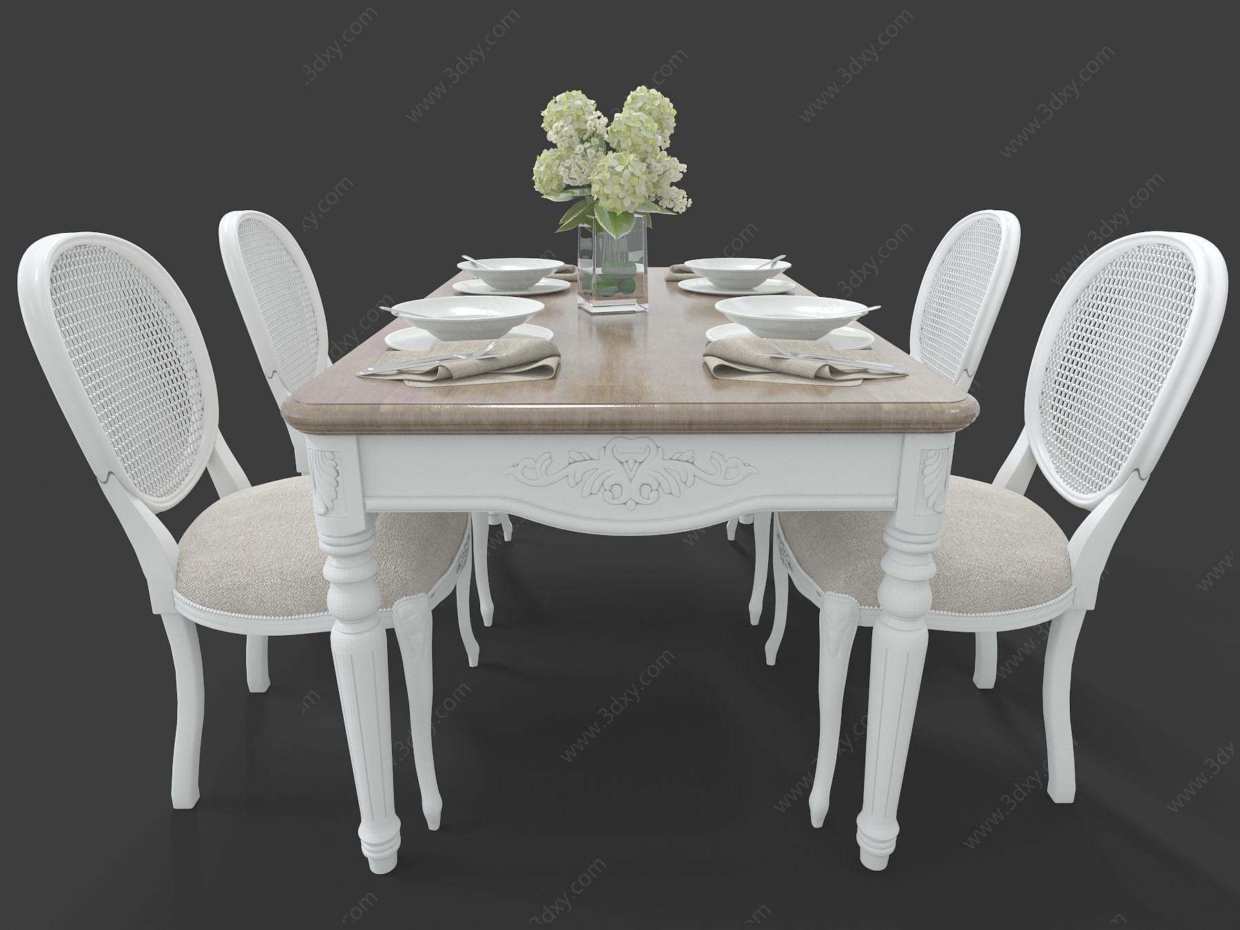 多人餐桌椅3D模型