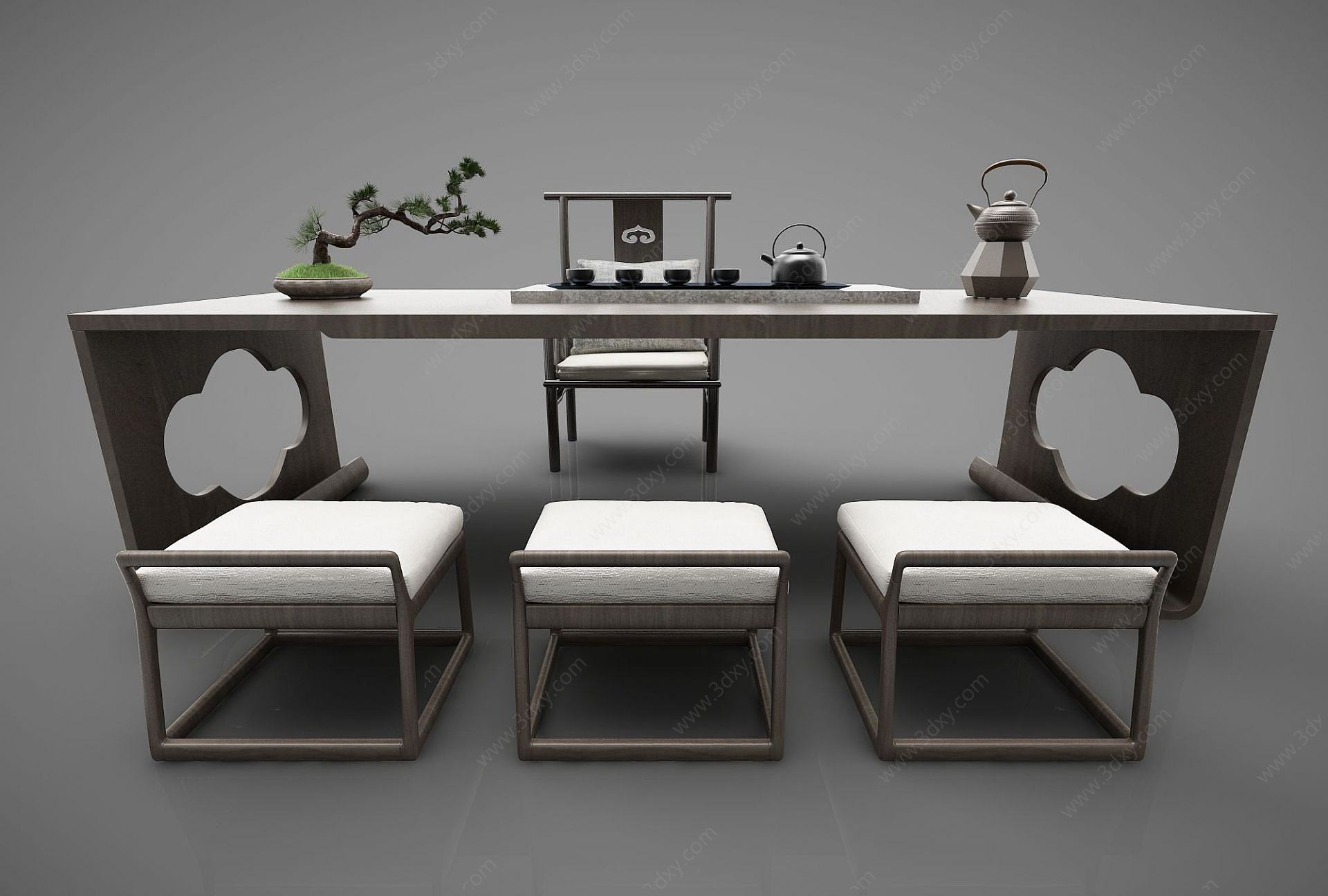 中式茶桌椅3D模型