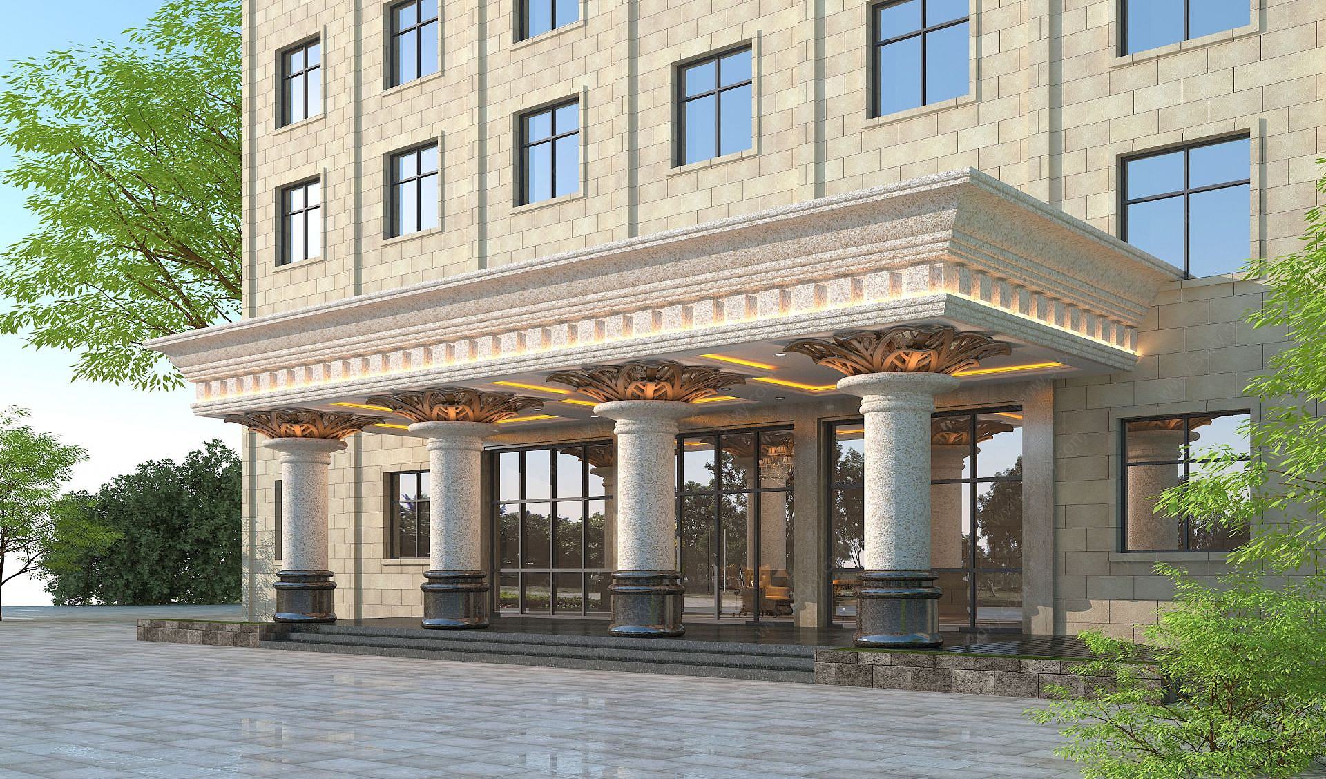 欧式酒店门头3D模型