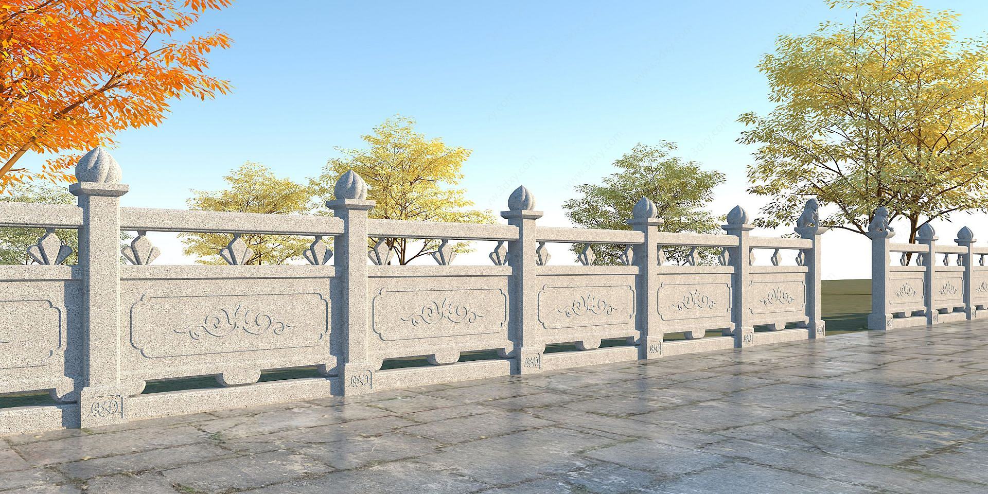 中式石栏杆3D模型