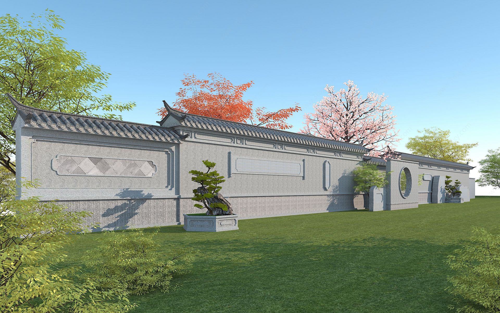 中式石雕文化墙3D模型