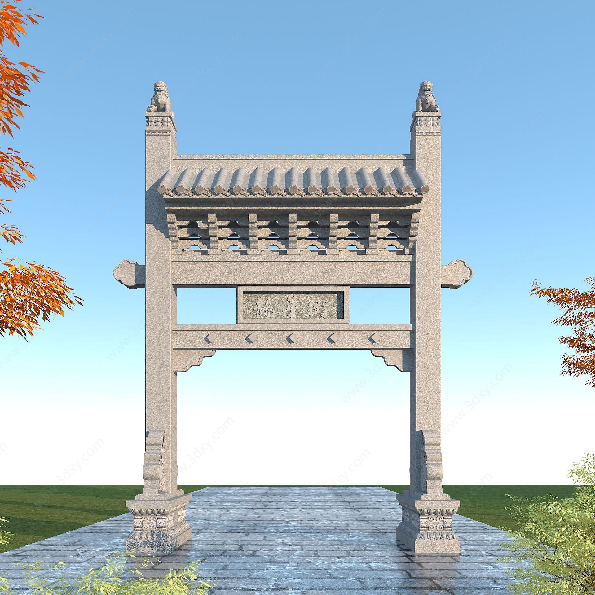 中式石雕刻牌坊3D模型