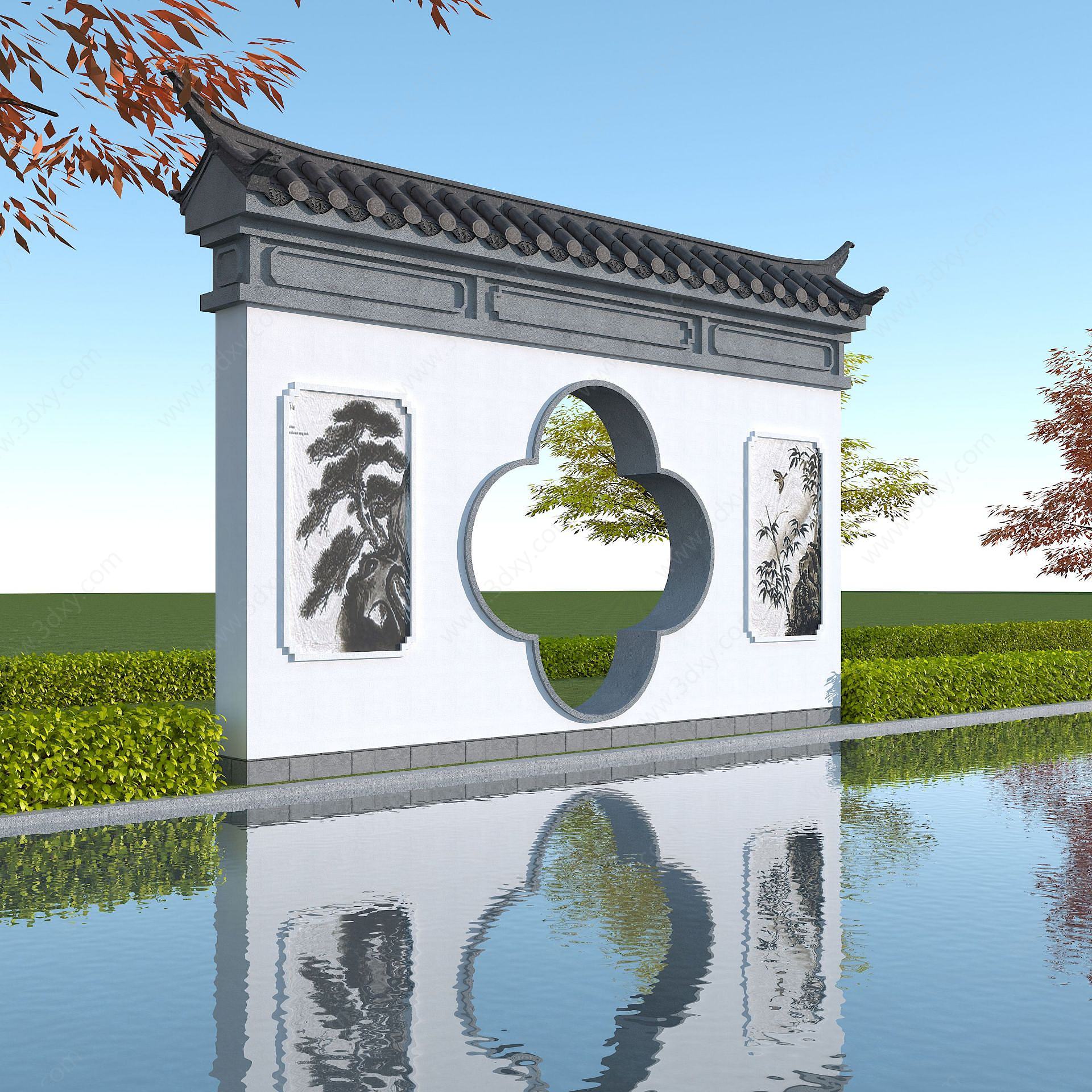 中式景墙梅花门3D模型
