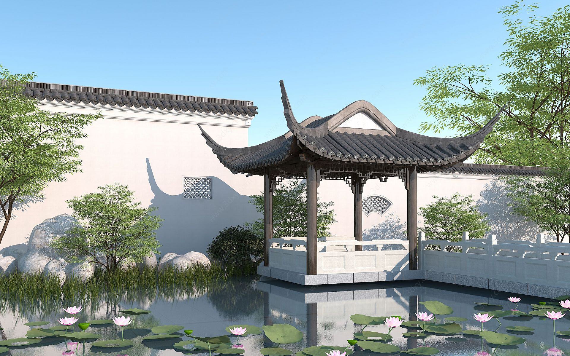 中式园林亭子3D模型