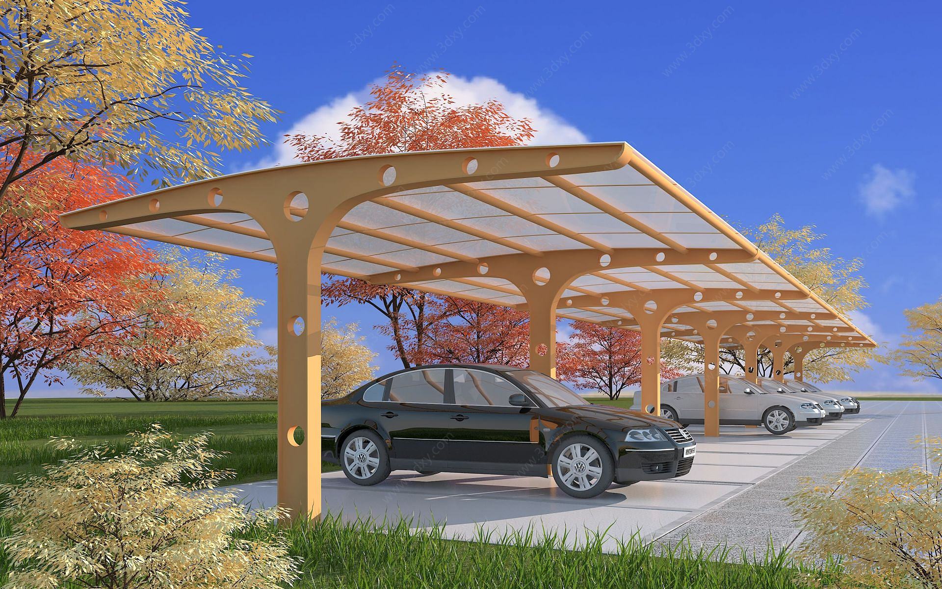 钢结构停车棚3D模型