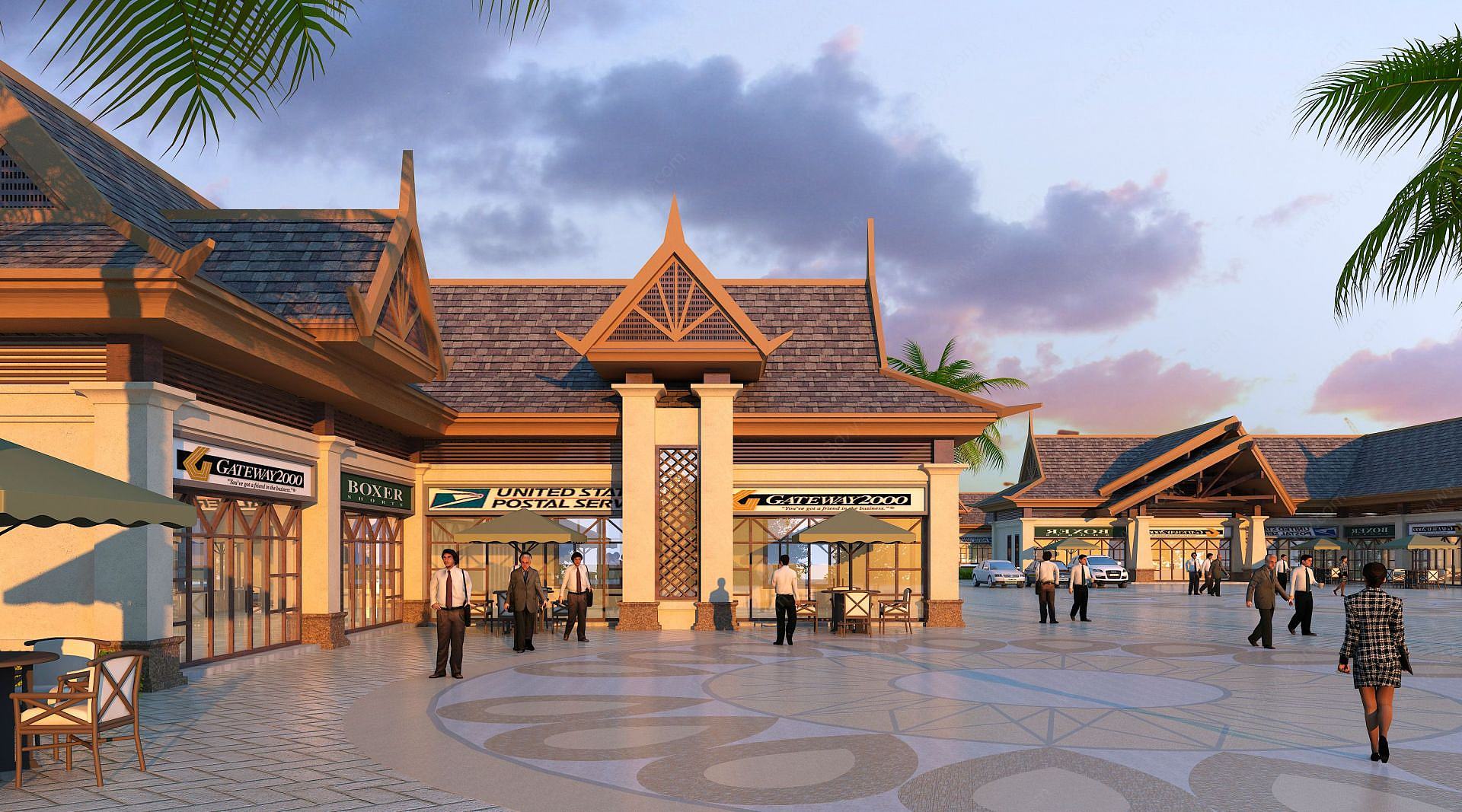 东南亚风格傣式商业街3D模型