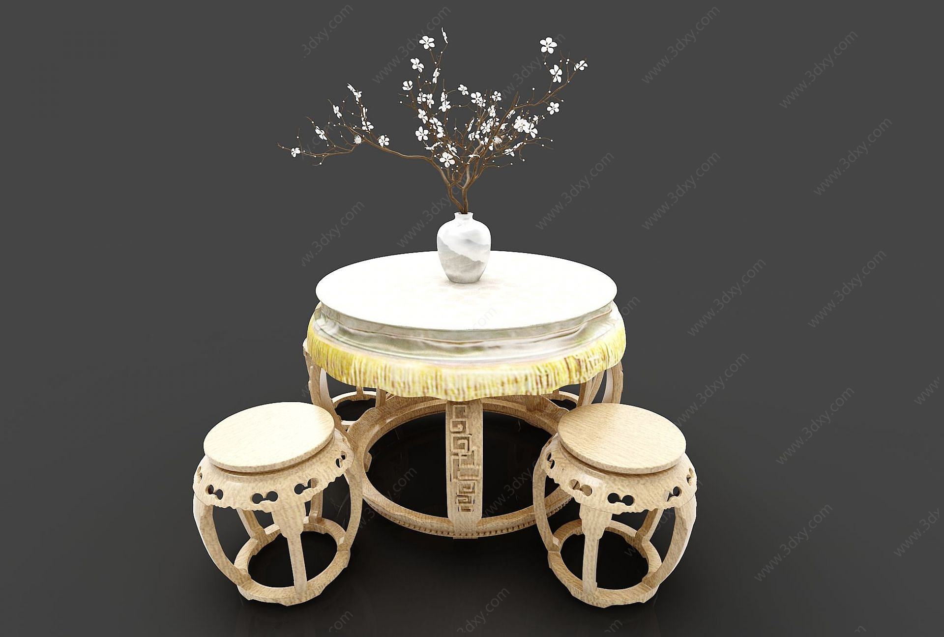 中式餐桌椅3D模型