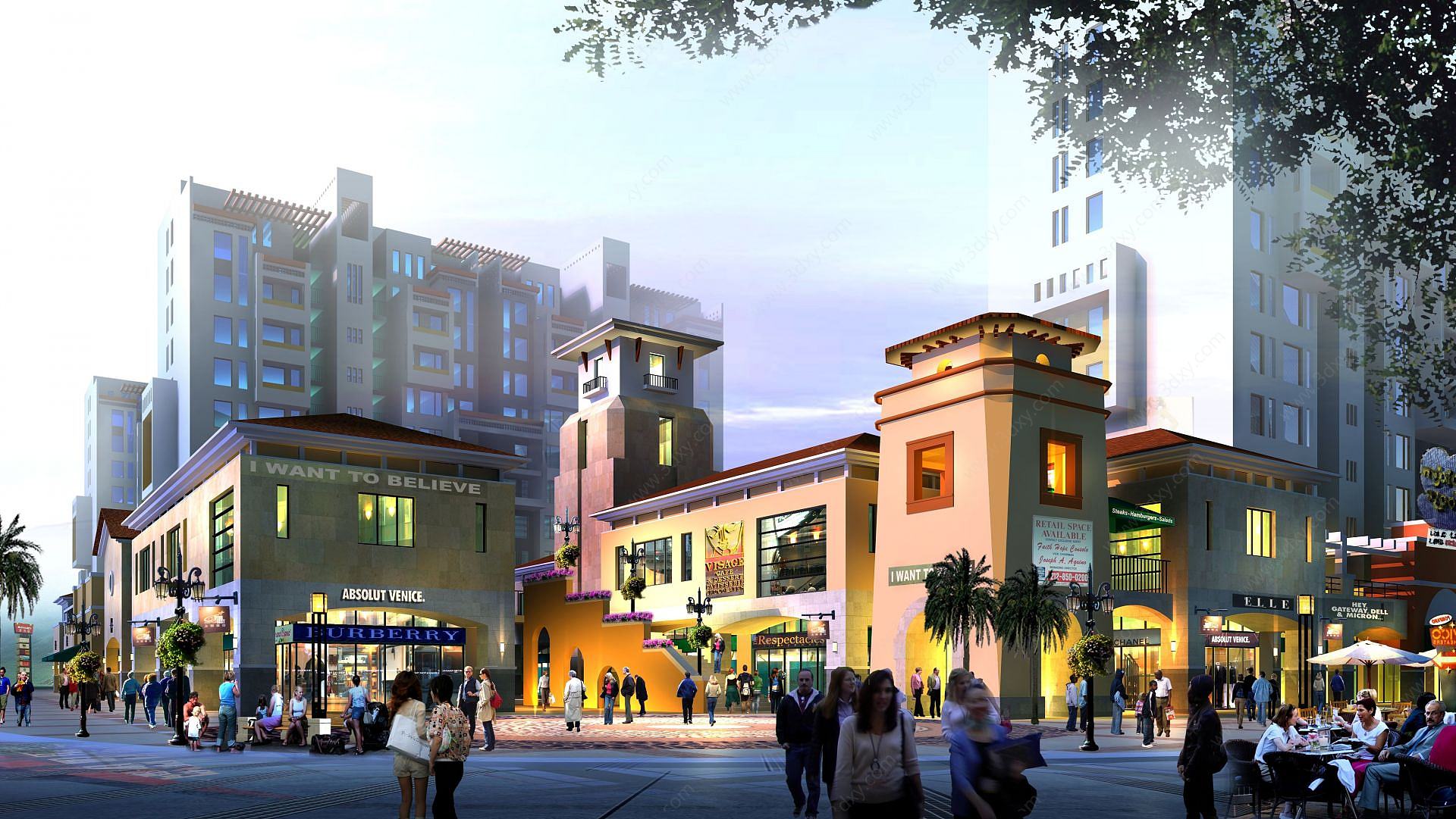 现代城市商业街3D模型