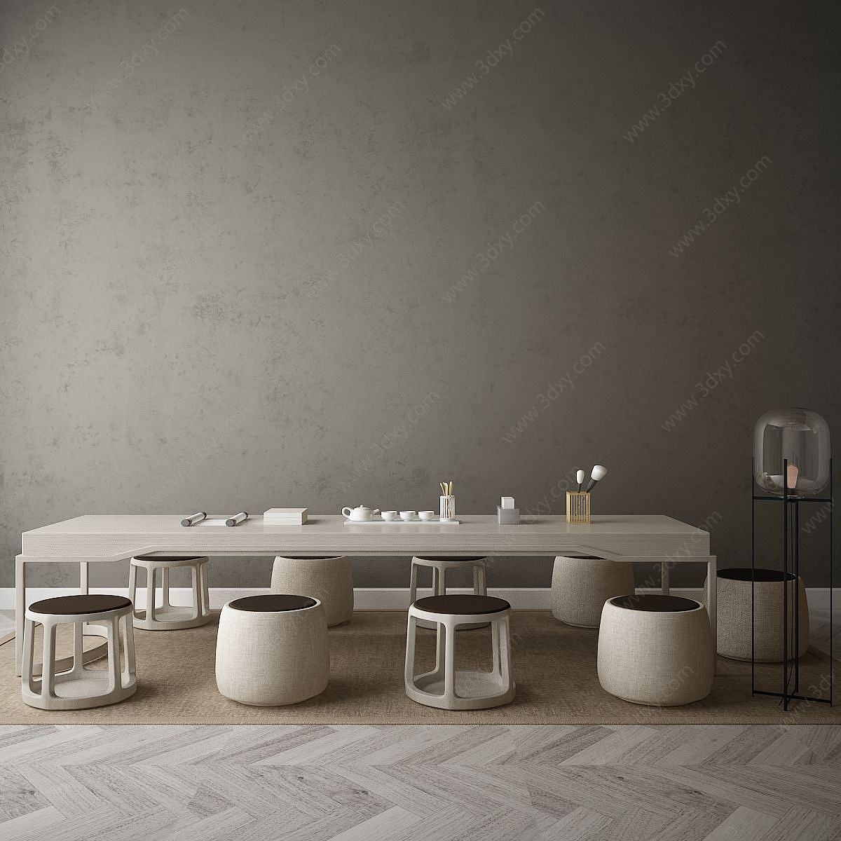 新中式茶桌椅3D模型