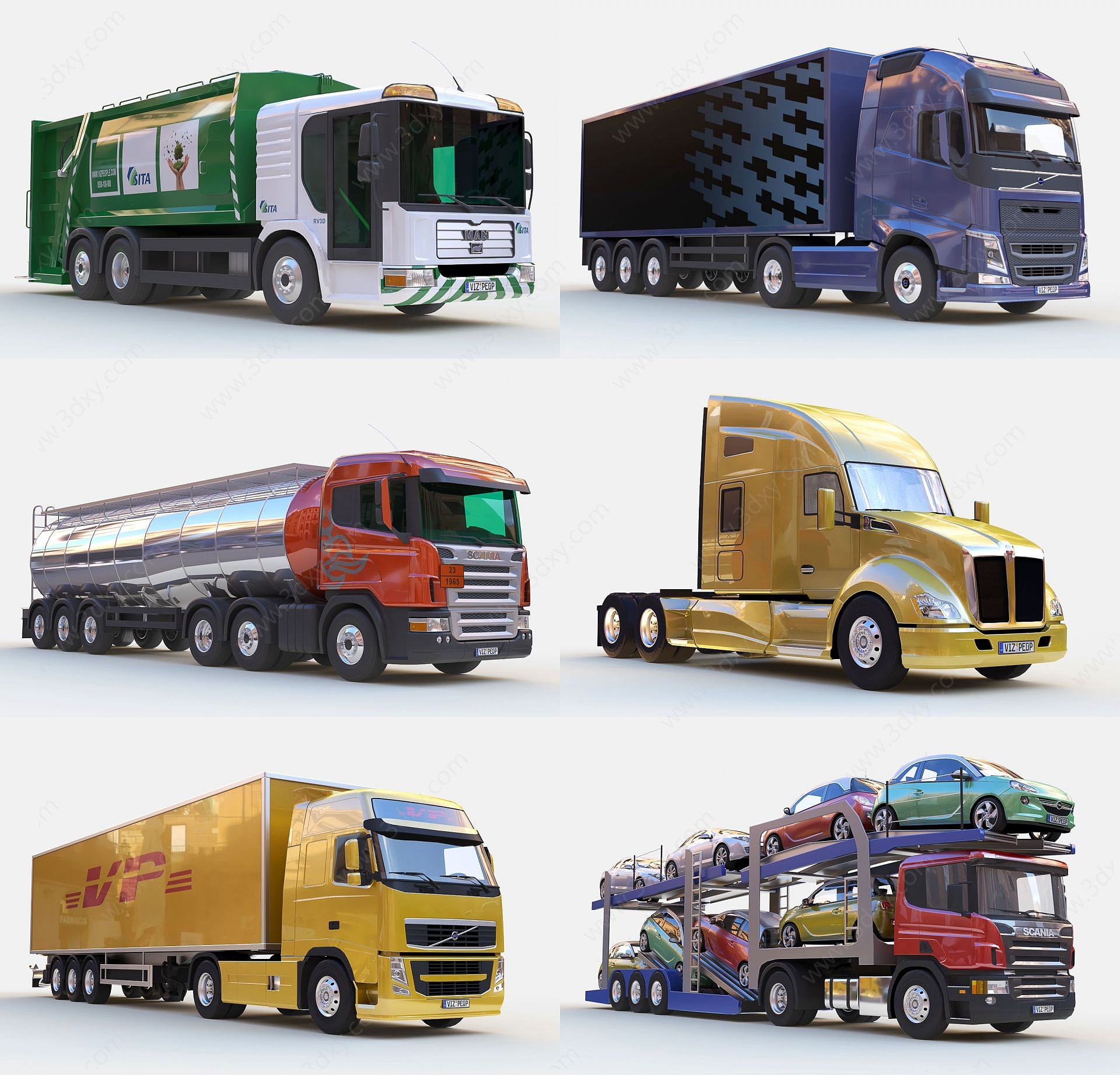 现代卡车货车油罐车运输车3D模型